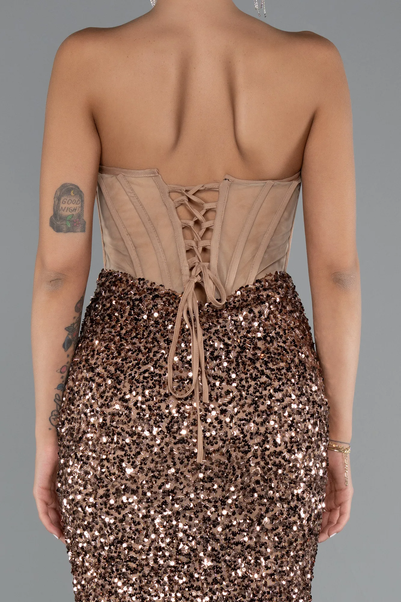 Copper-Strapless Slit Long Scaly Mermaid Prom Dress ABU4790