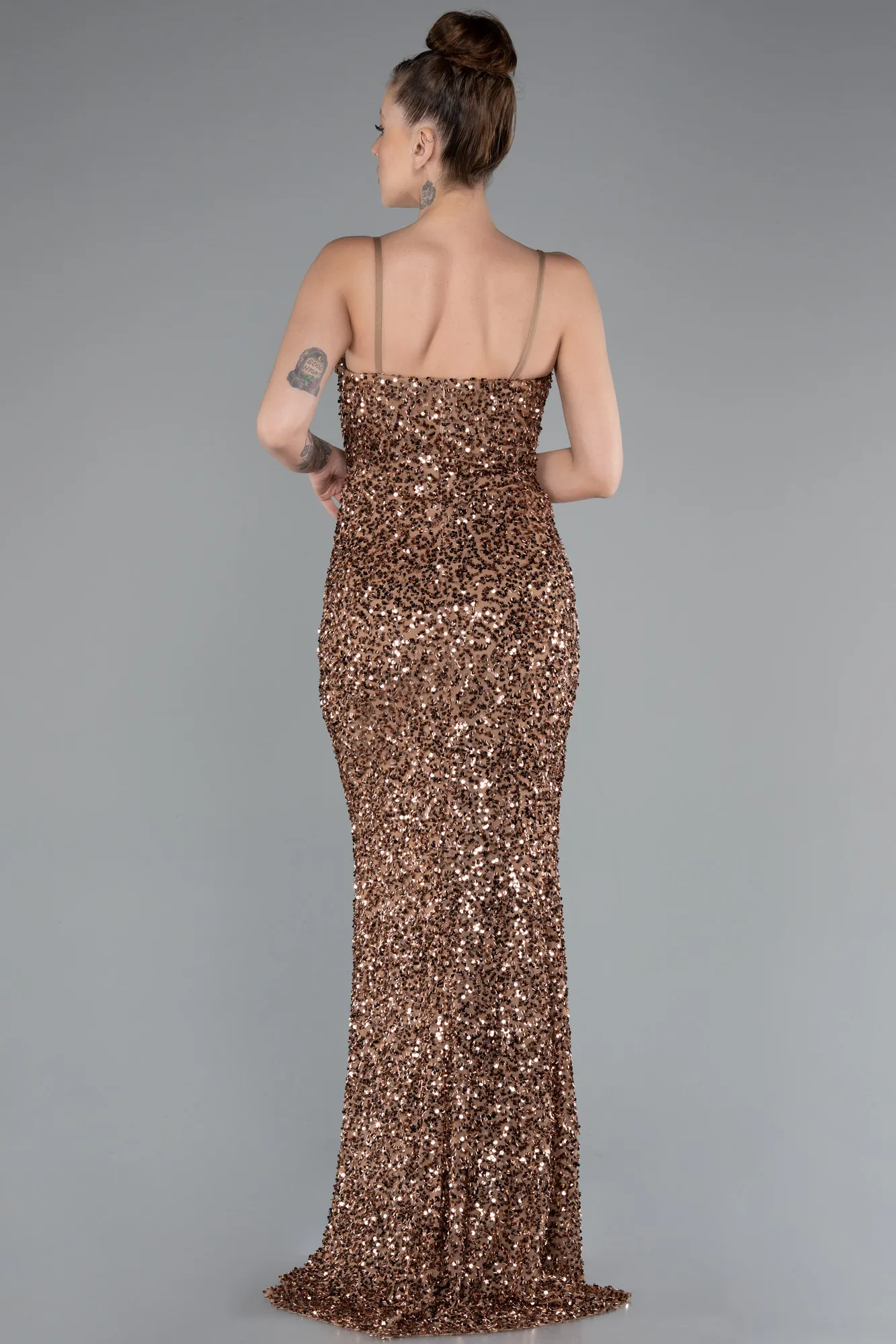 Copper-Strapless Underwire Slit Long Sequin Evening Gown ABU4842