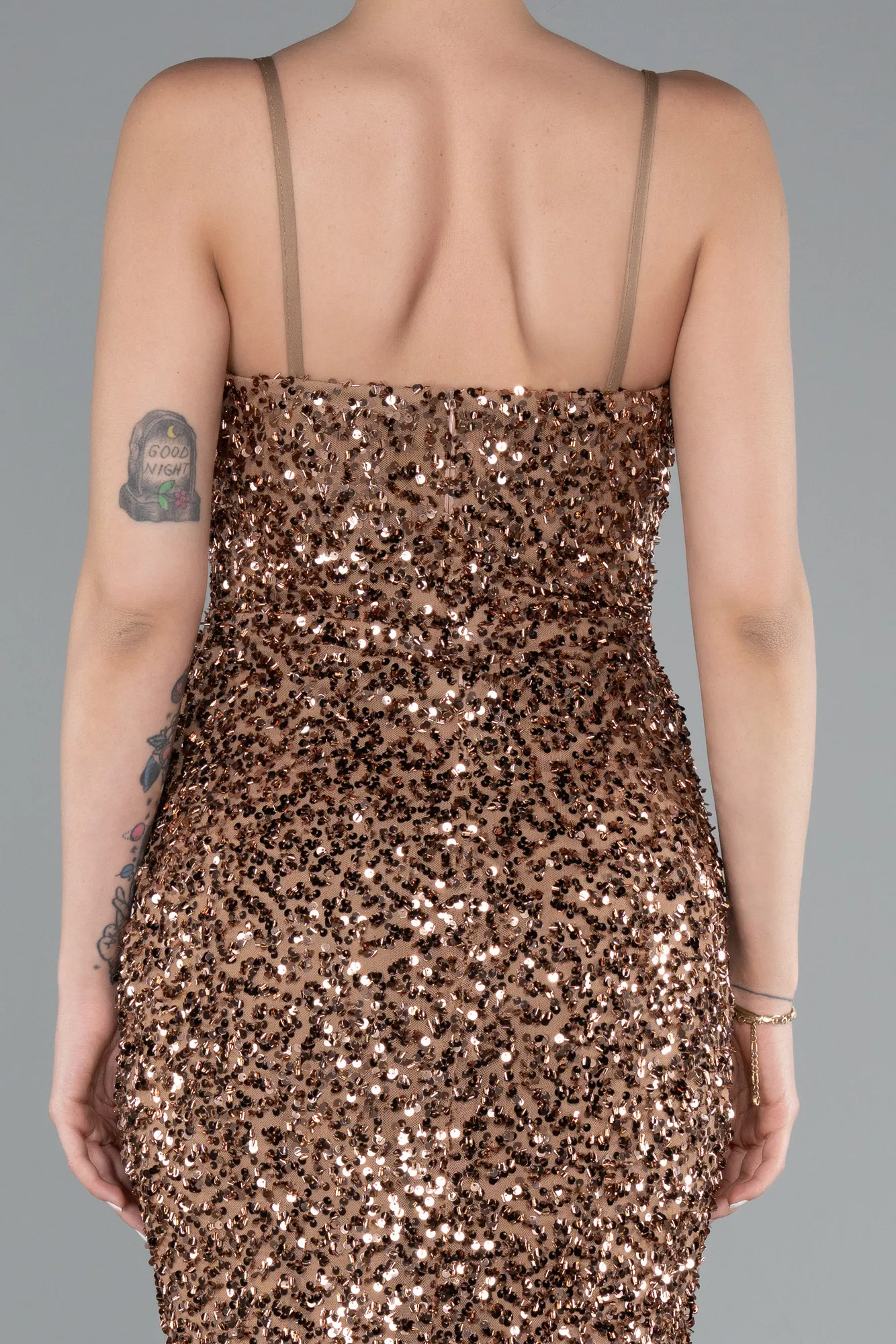 Copper-Strapless Underwire Slit Long Sequin Evening Gown ABU4842