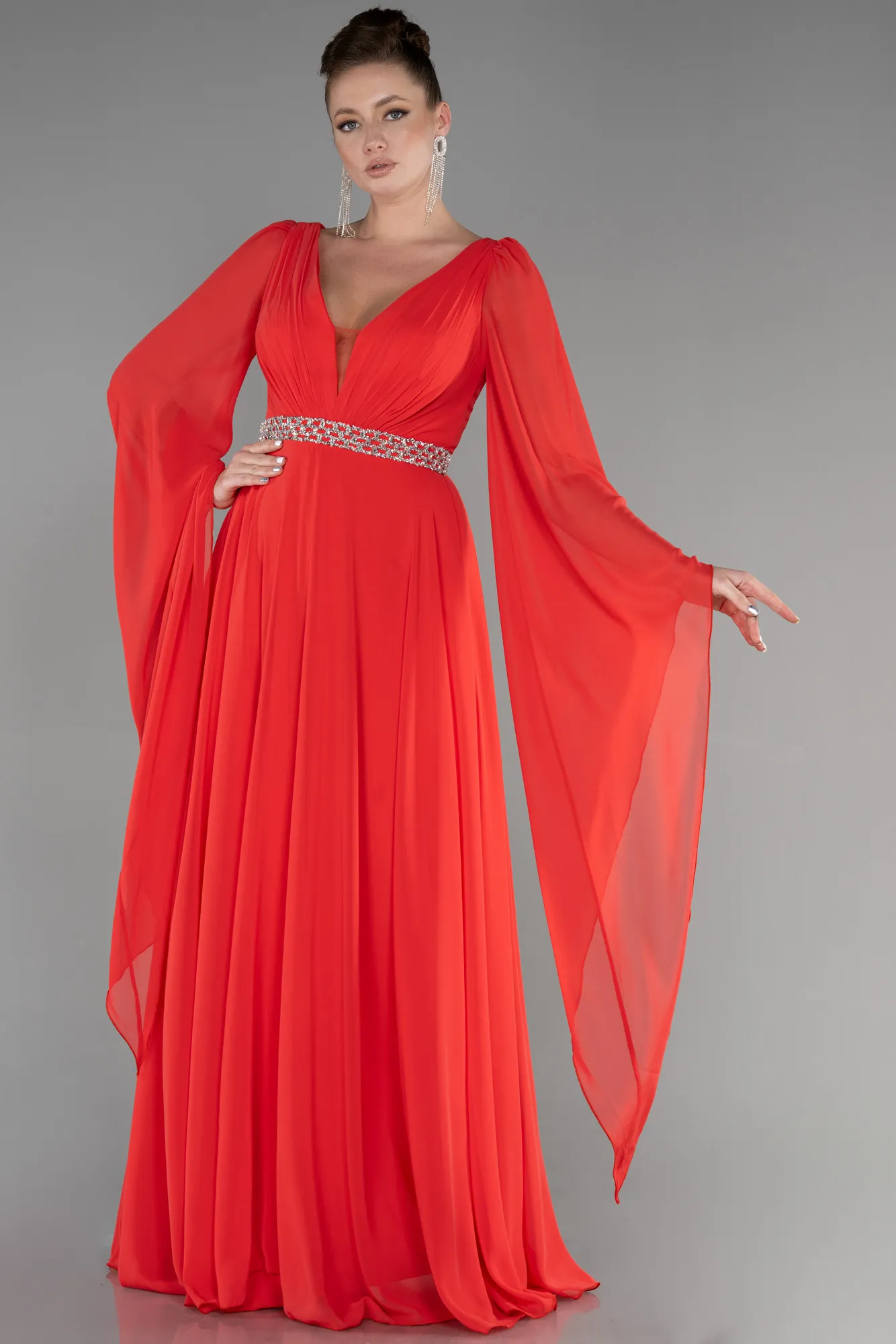 Coral-Long Chiffon Evening Dress ABU3541