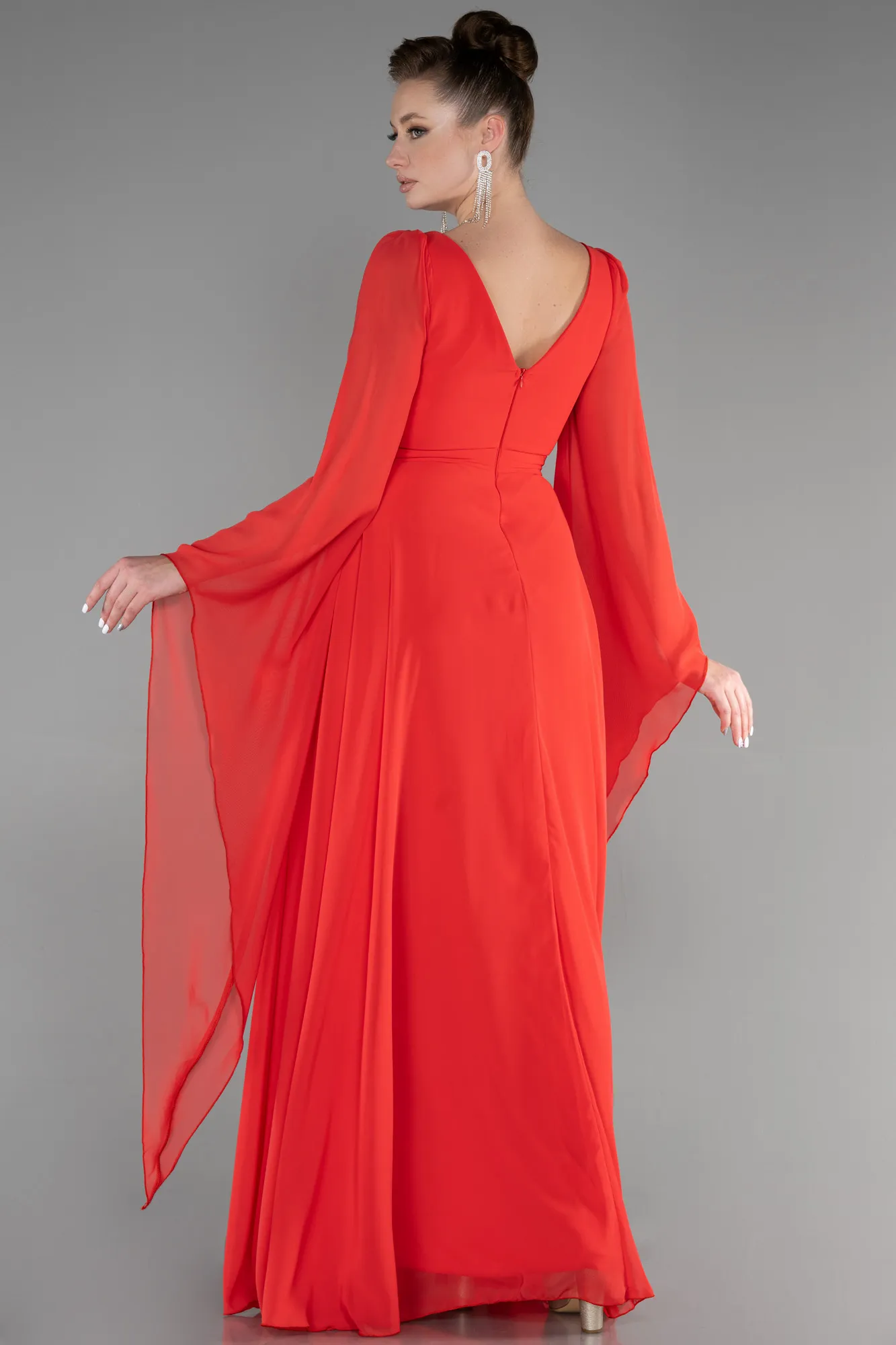Coral-Long Chiffon Evening Dress ABU3541