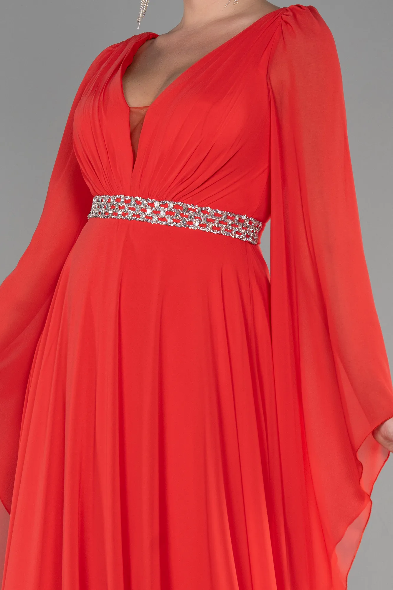 Coral-Long Chiffon Evening Dress ABU3541