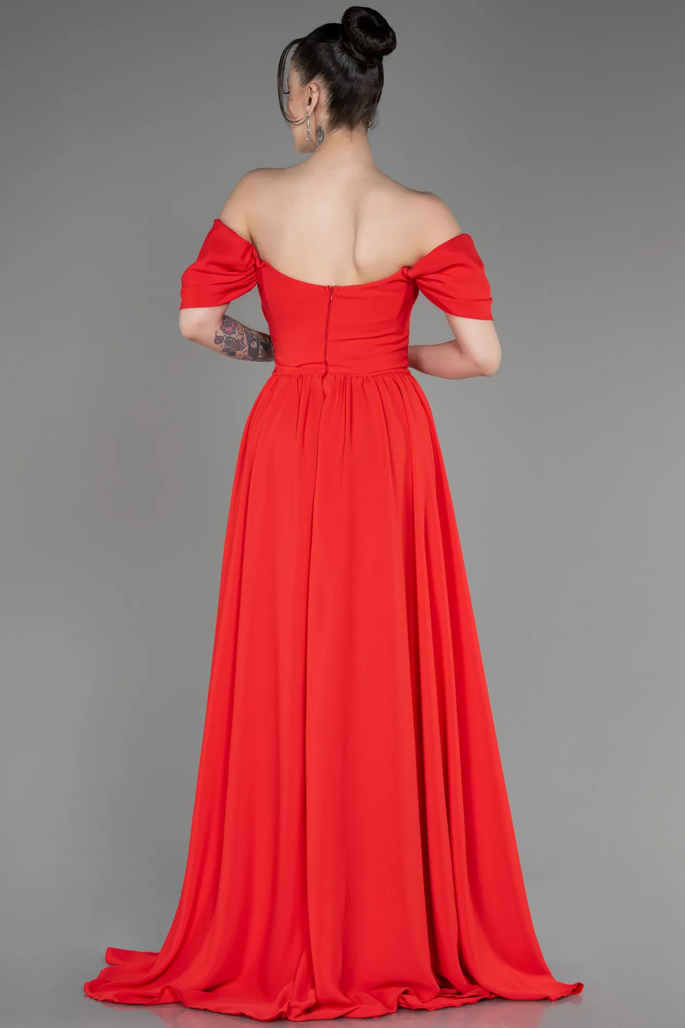 Coral-Long Chiffon Evening Dress ABU3827