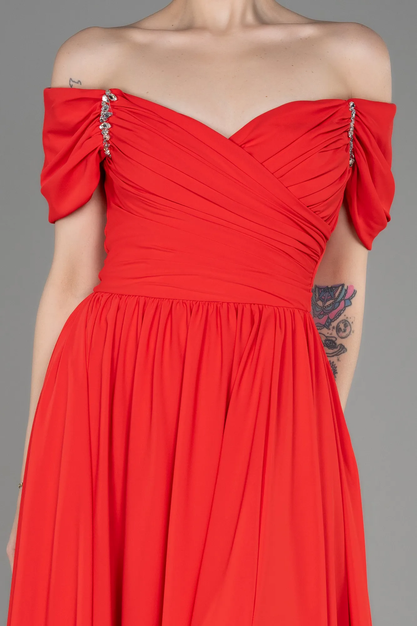Coral-Long Chiffon Evening Dress ABU3827