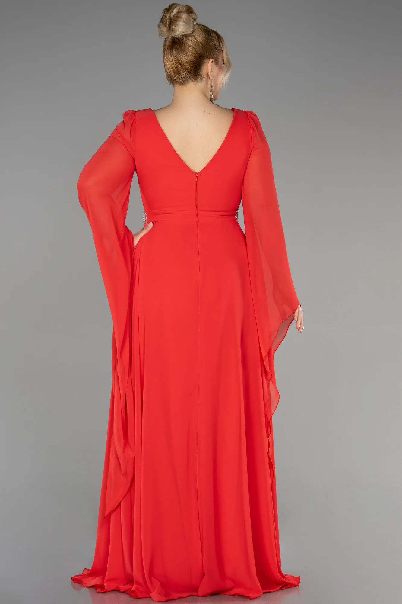 Coral-Long Chiffon Plus Size Evening Dress ABU3543