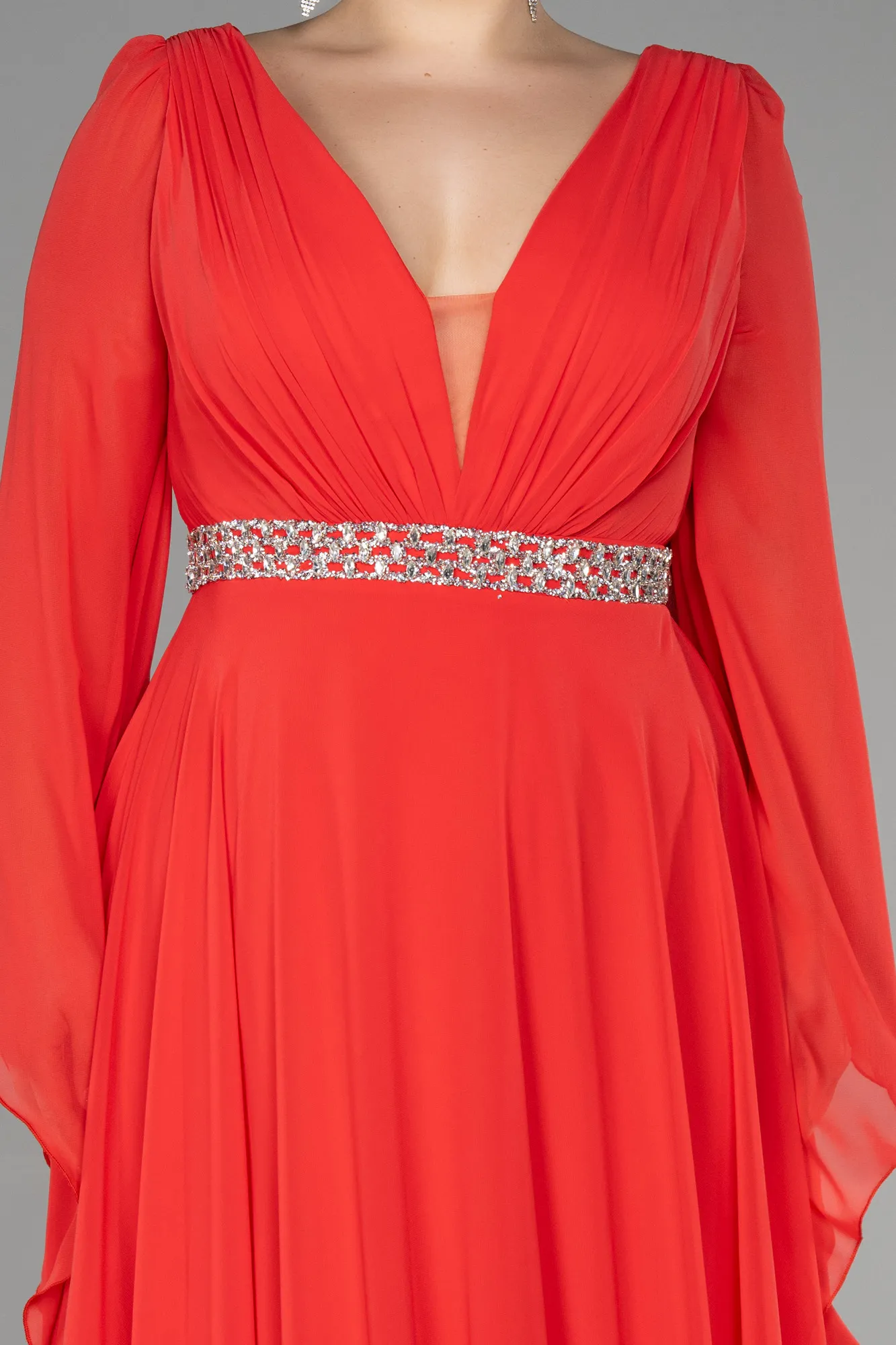 Coral-Long Chiffon Plus Size Evening Dress ABU3543