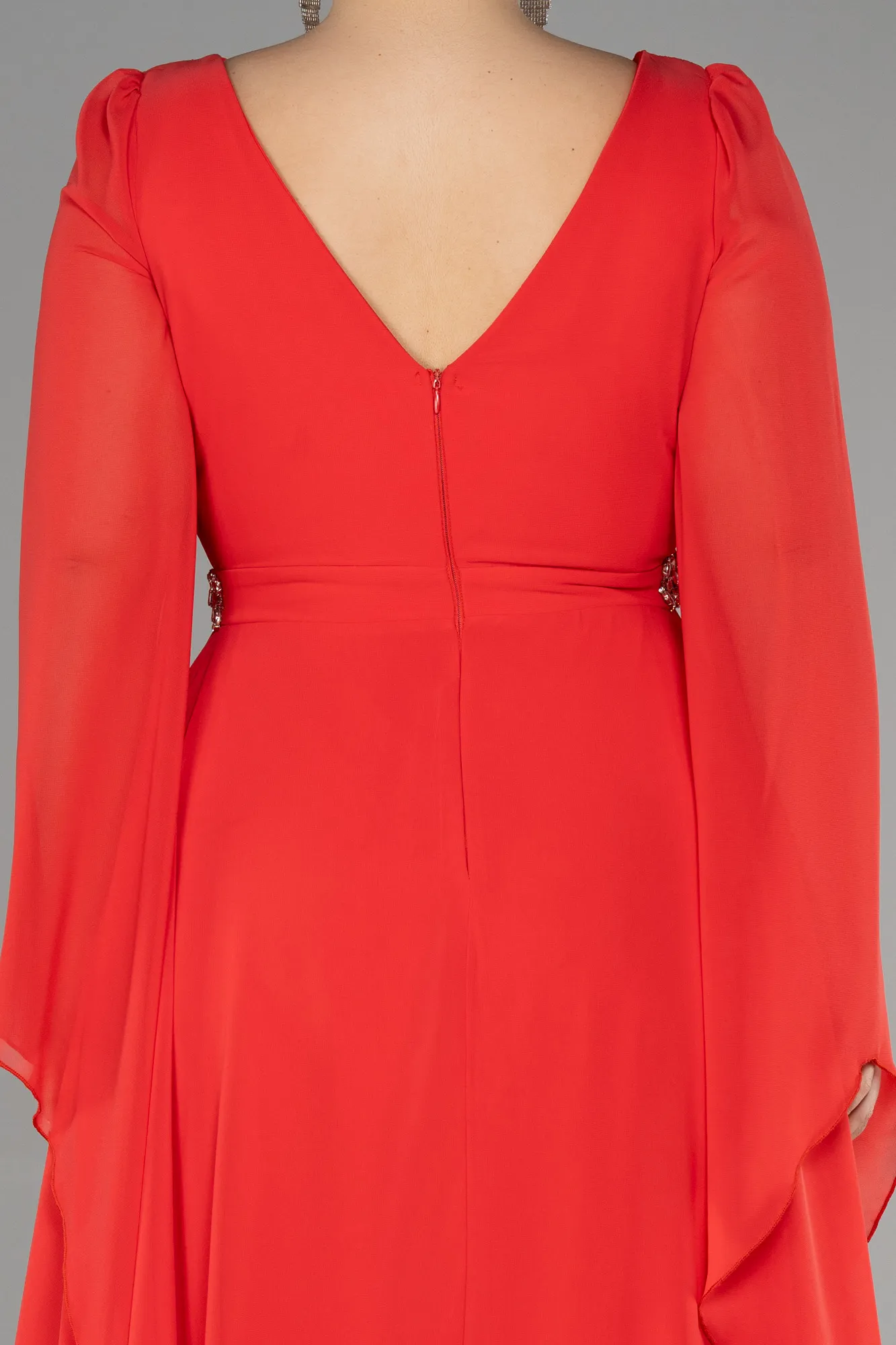 Coral-Long Chiffon Plus Size Evening Dress ABU3543