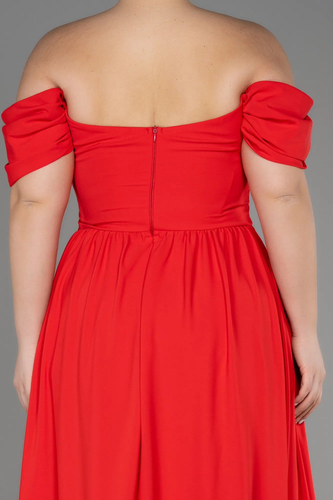 Coral-Boat Neck Long Chiffon Plus Size Prom Dress ABU3738