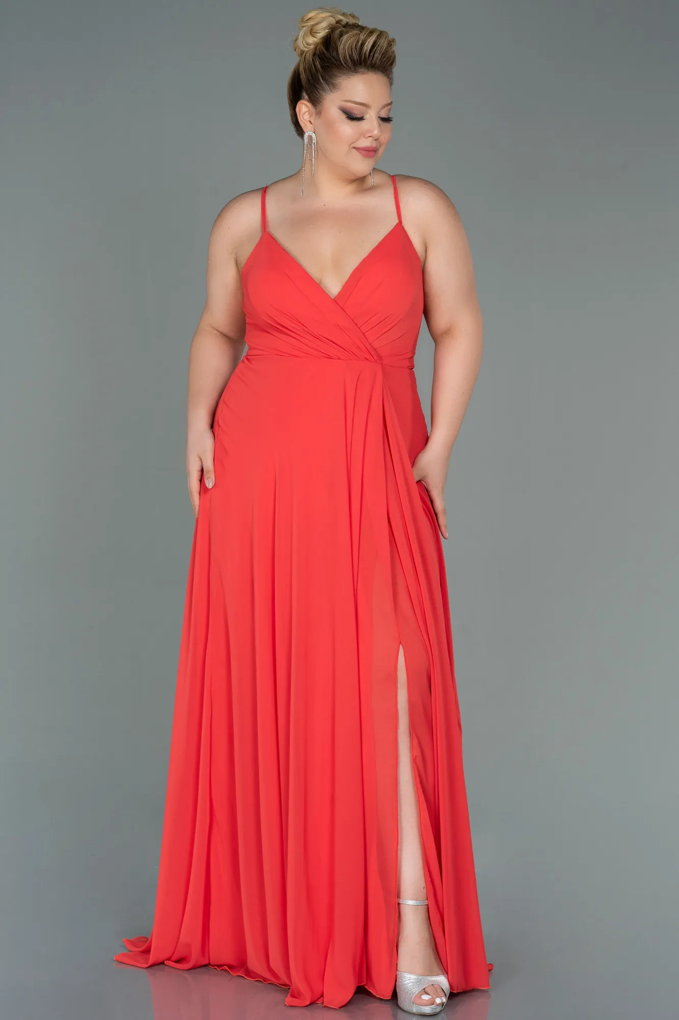 Coral-Long Plus Size Evening Dress ABU1324