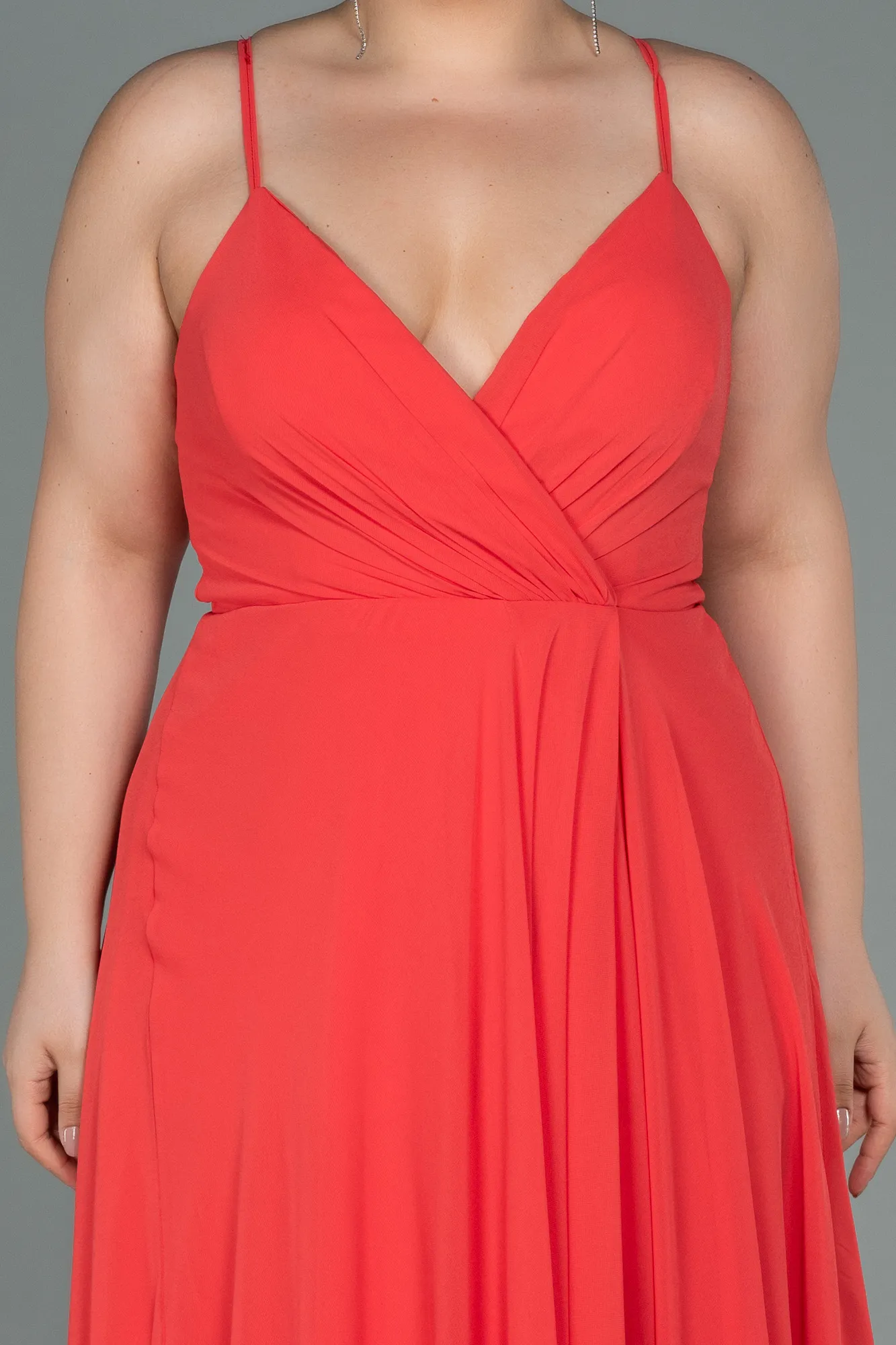 Coral-Long Plus Size Evening Dress ABU1324