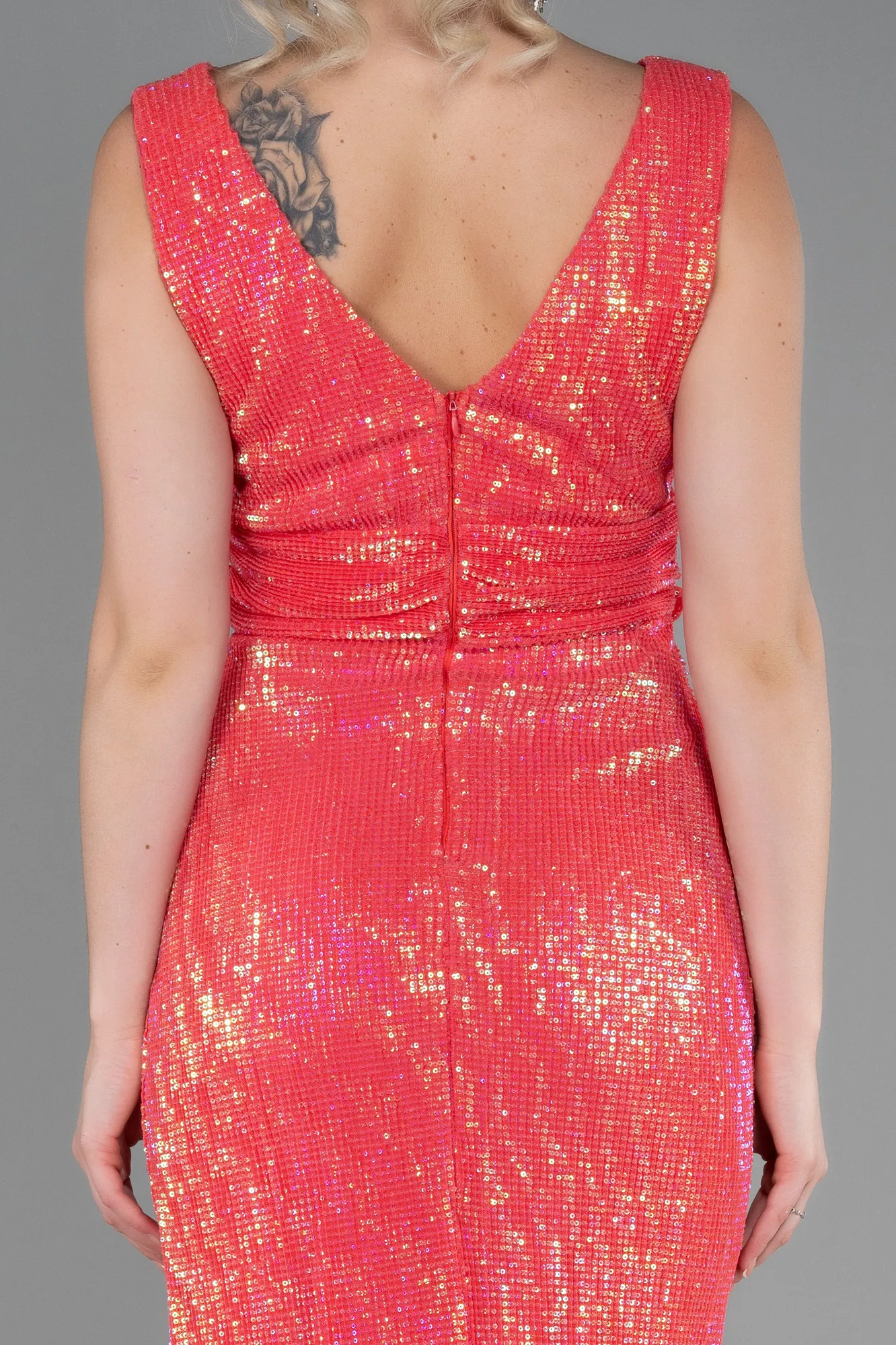 Coral-Long Scaly Evening Dress ABU3274