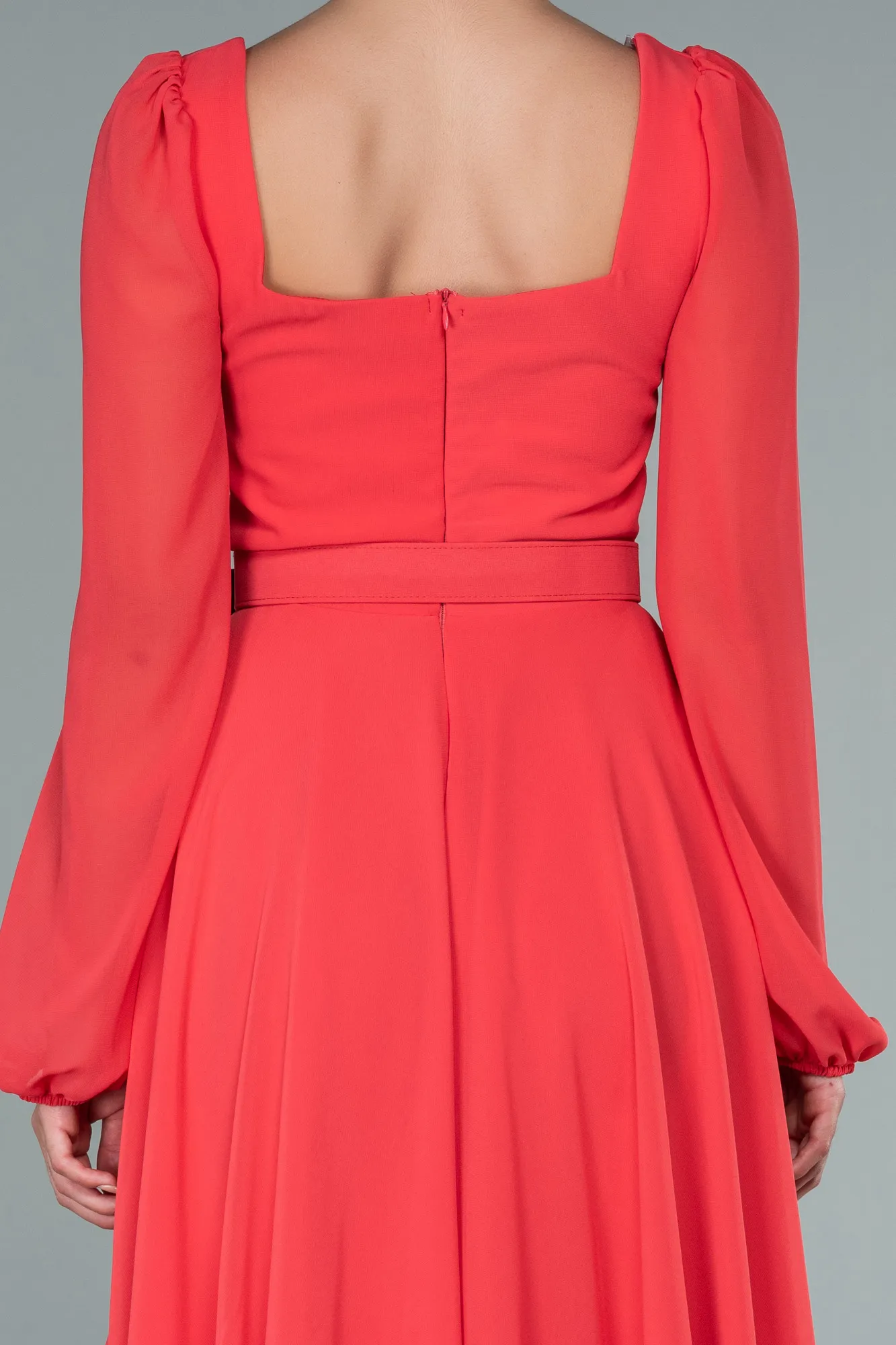 Coral-Midi Chiffon Invitation Dress ABK1441