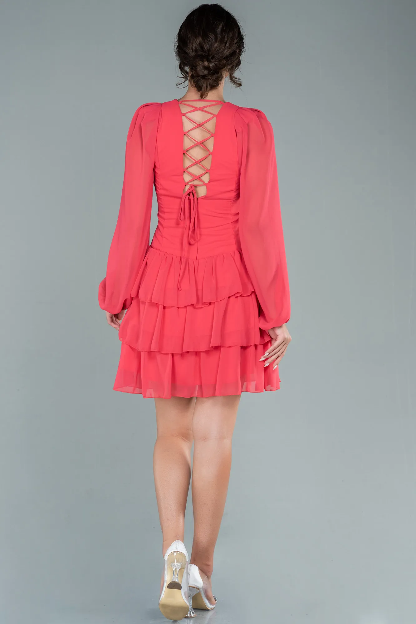 Coral-Mini Chiffon Invitation Dress ABK1899