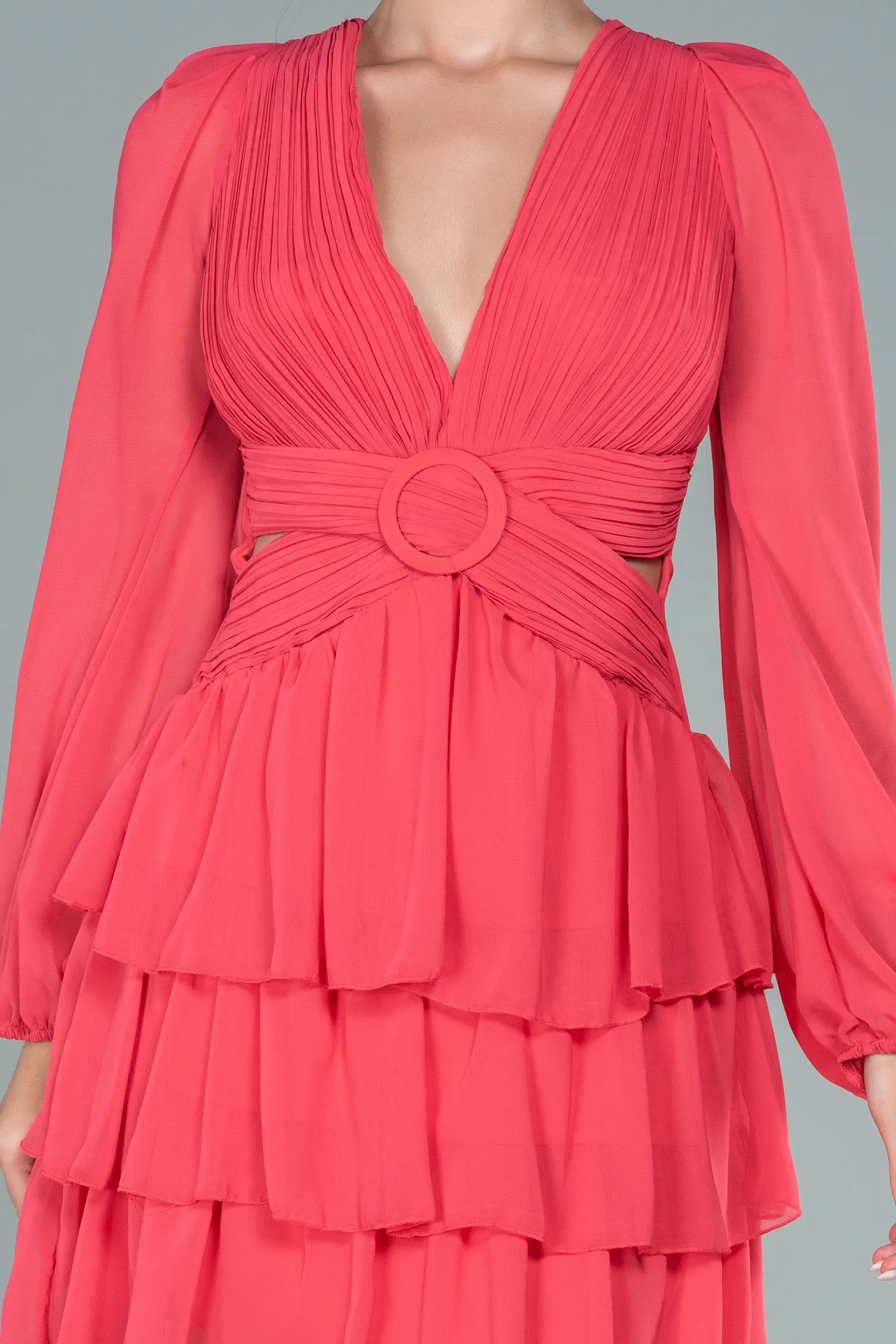 Coral-Mini Chiffon Invitation Dress ABK1899