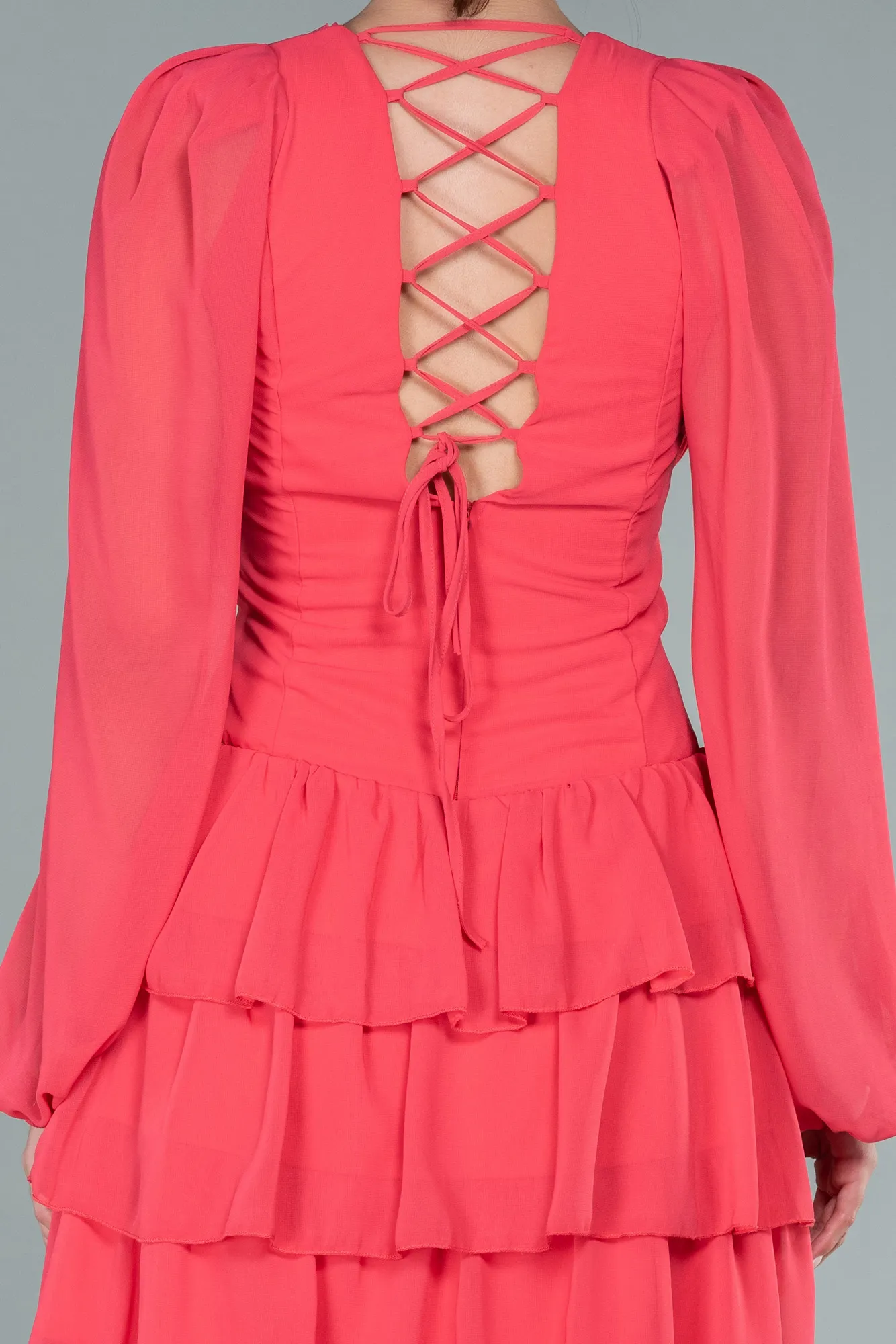 Coral-Mini Chiffon Invitation Dress ABK1899