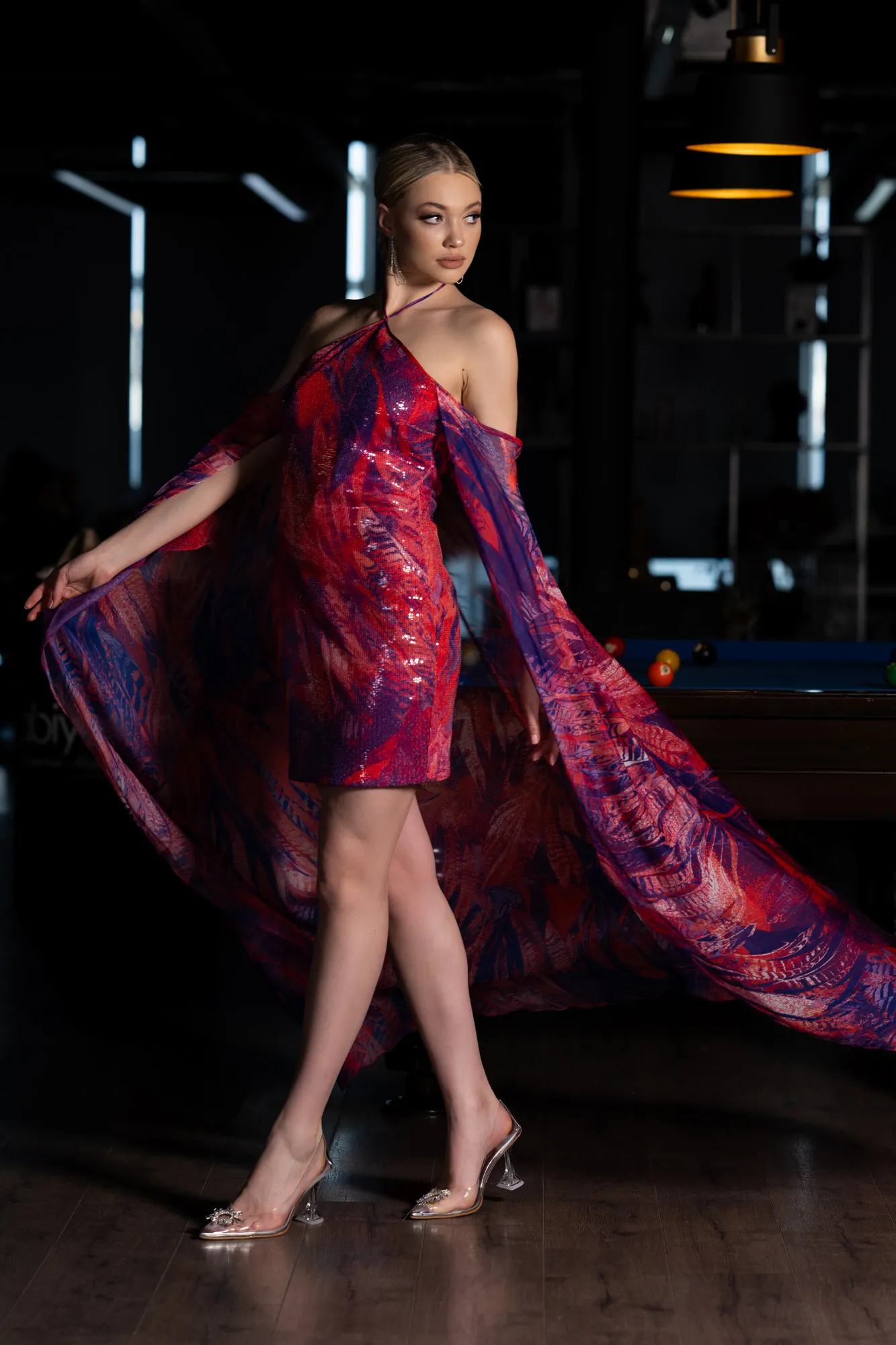 Coral-Short Chiffon Prom Gown ABK2009