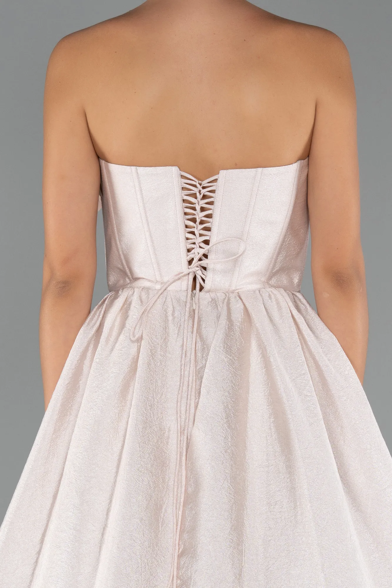 Cream-Floral Strapless Collar Slit Long Prom Gown ABU4337