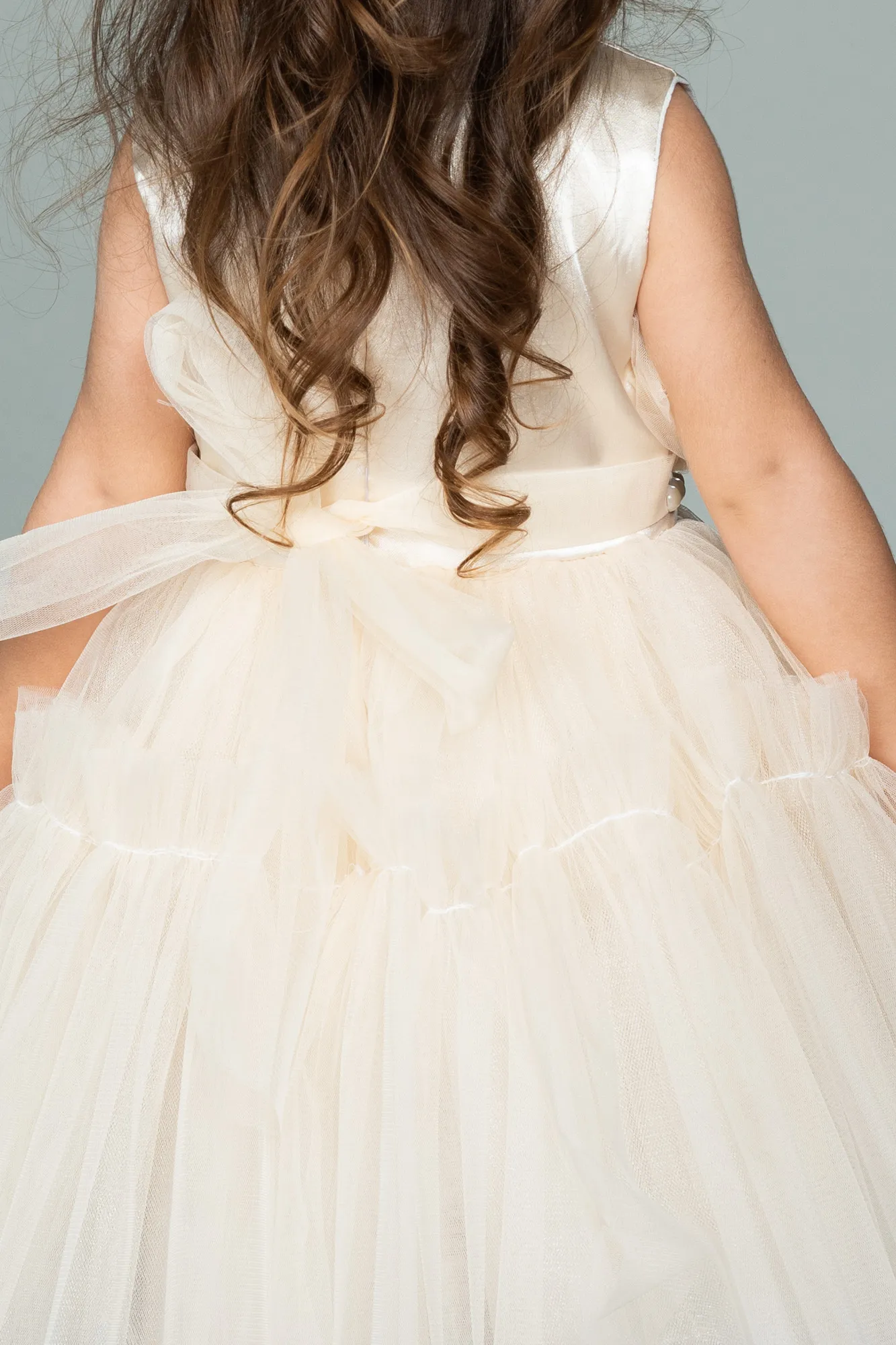 Cream-Front Short Back Long Girl Dress ABO078