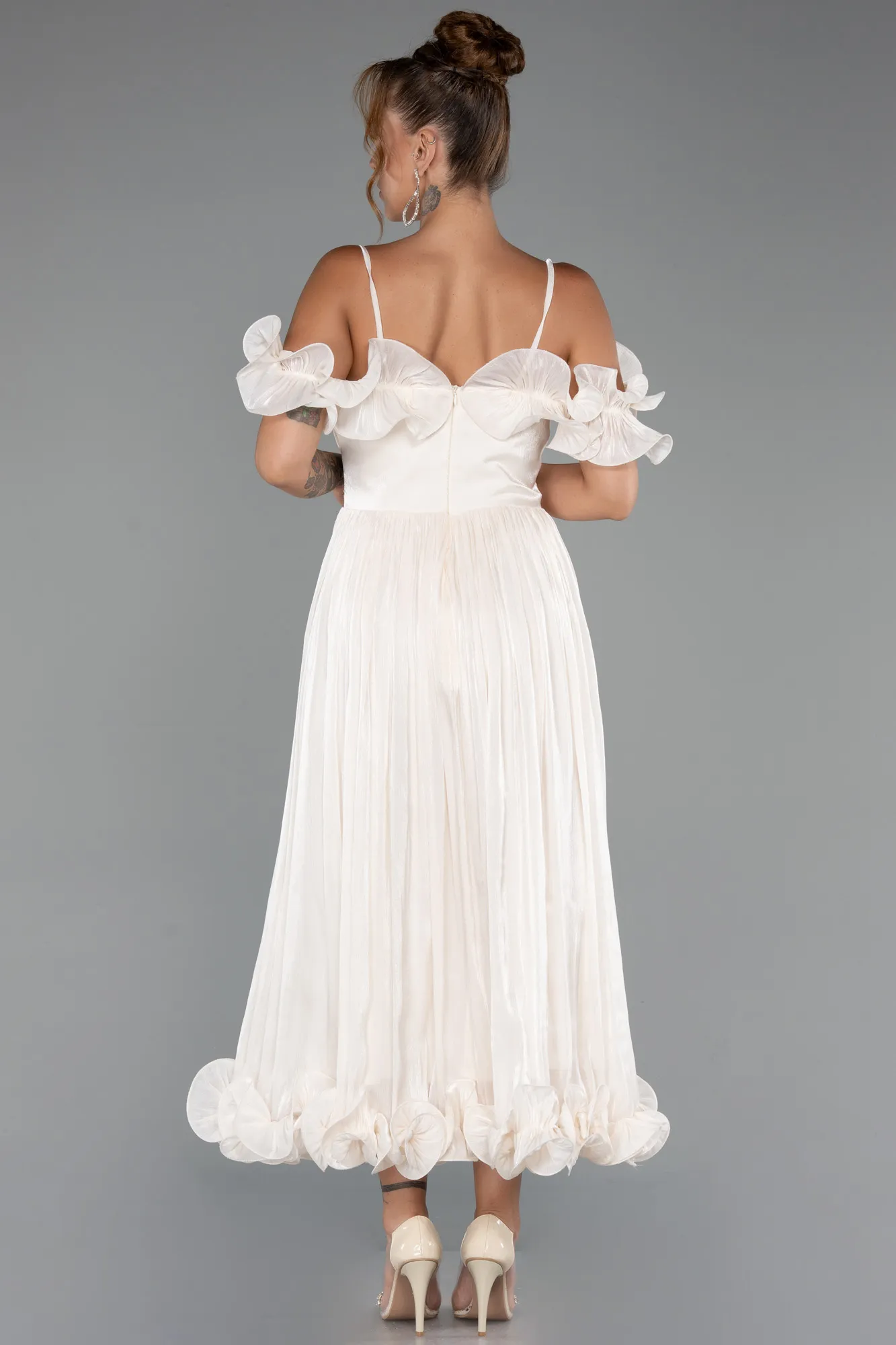 Cream-Midi Chiffon Cocktail Dress ABK2425