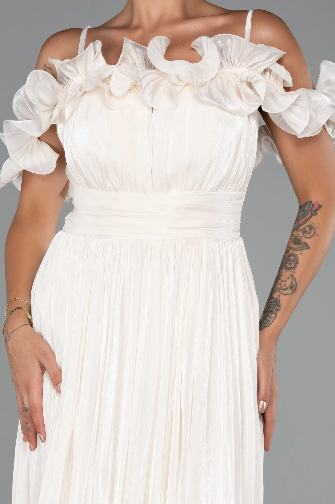 Cream-Midi Chiffon Cocktail Dress ABK2425