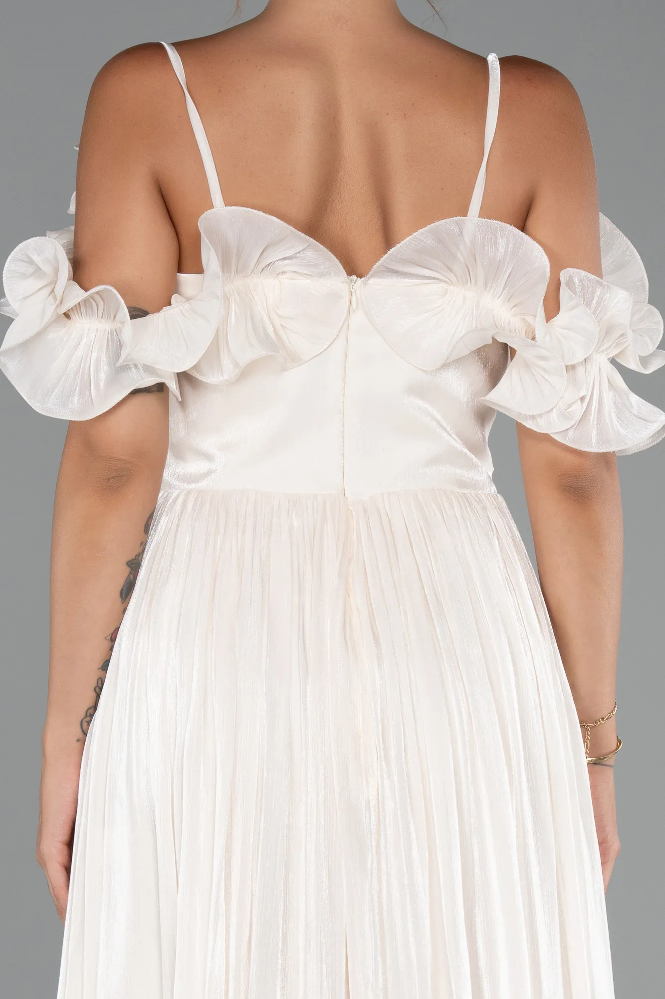 Cream-Midi Chiffon Cocktail Dress ABK2425