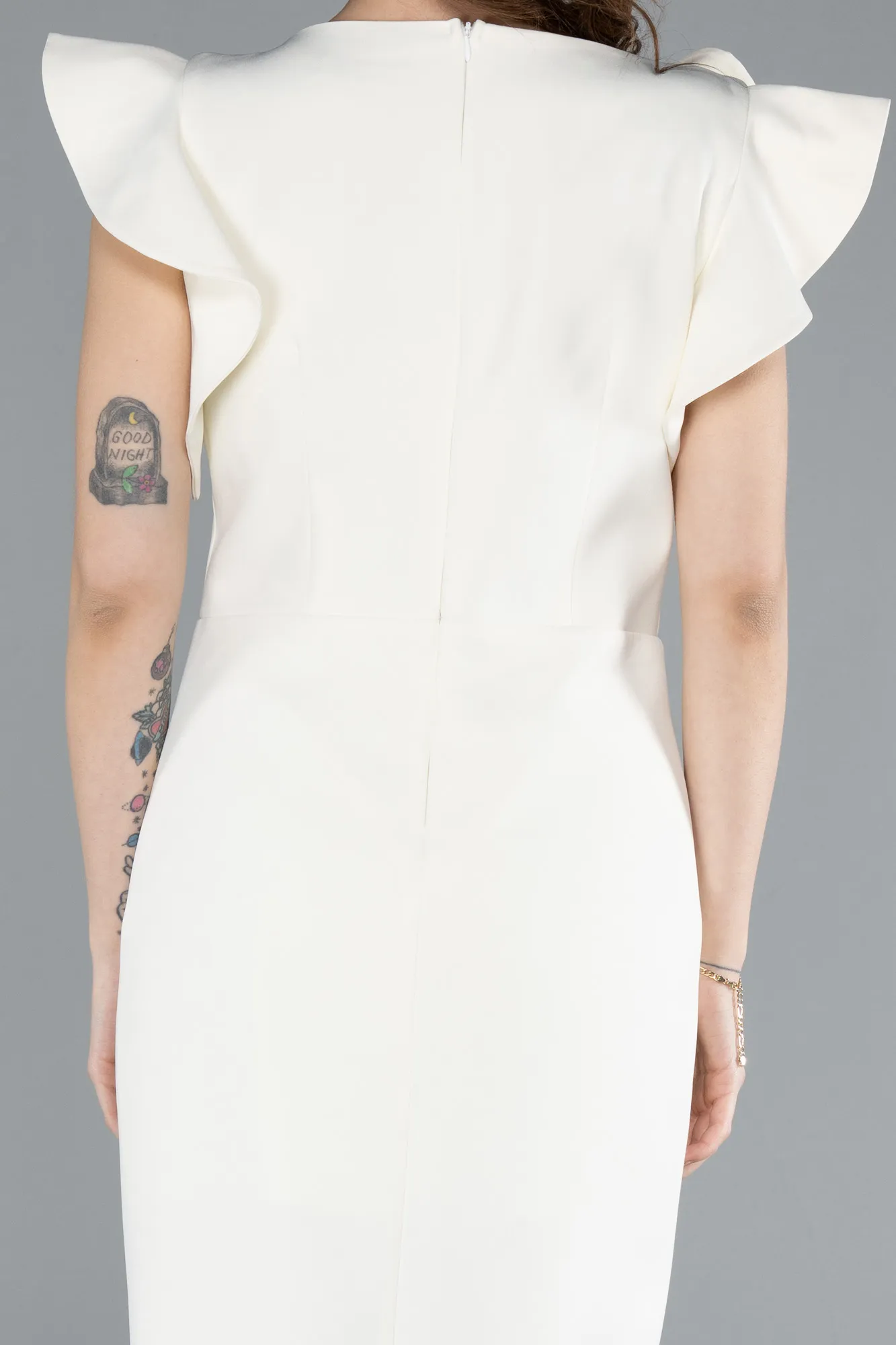 Cream-Slit Midi Cocktail Dress ABK2277