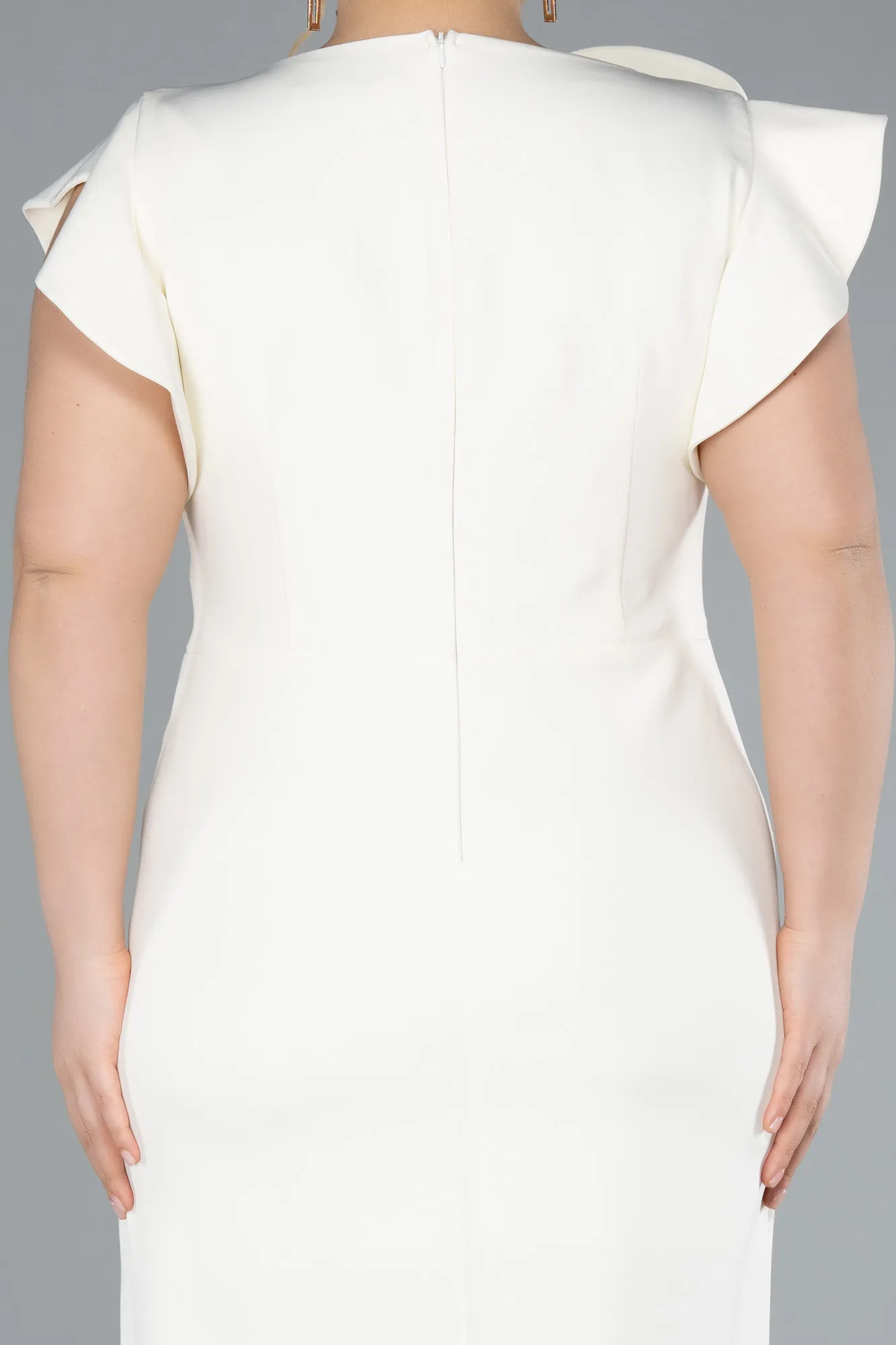 Cream-Slit Midi Plus Size Invitation Dress ABK2278