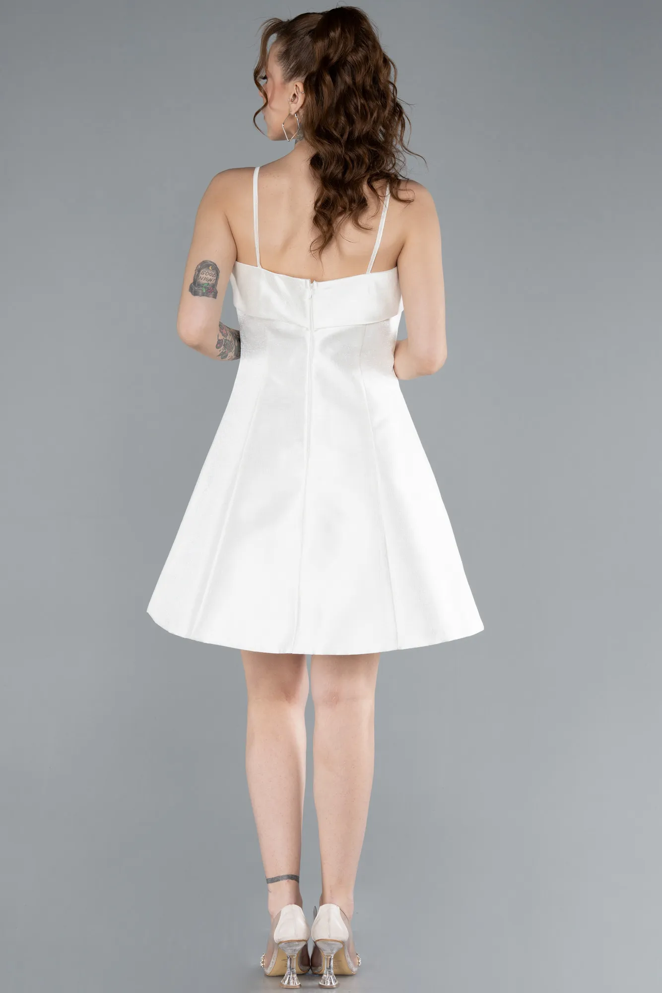 Cream-Strappy Mini Party Dress ABK2276