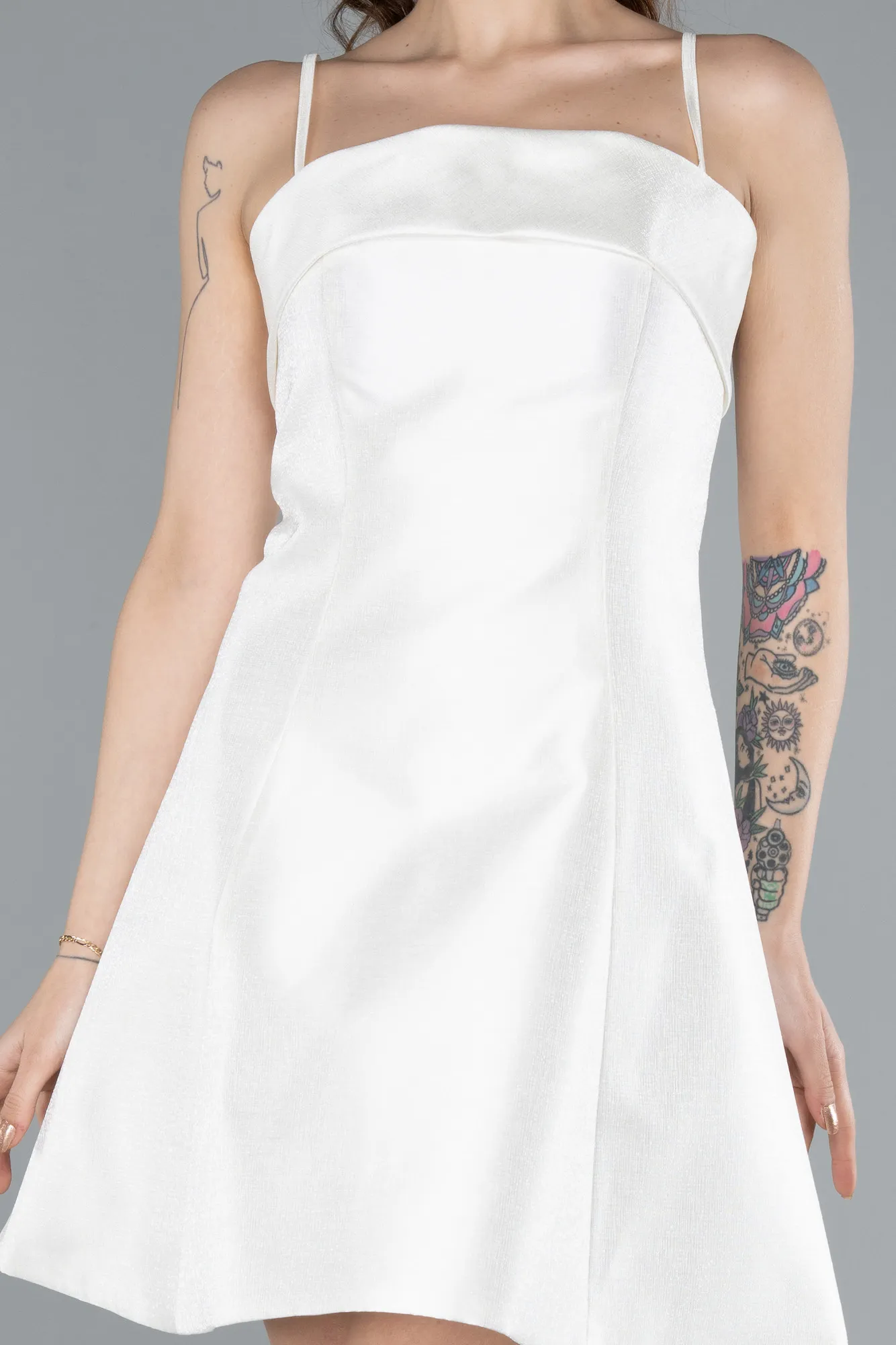 Cream-Strappy Mini Party Dress ABK2276