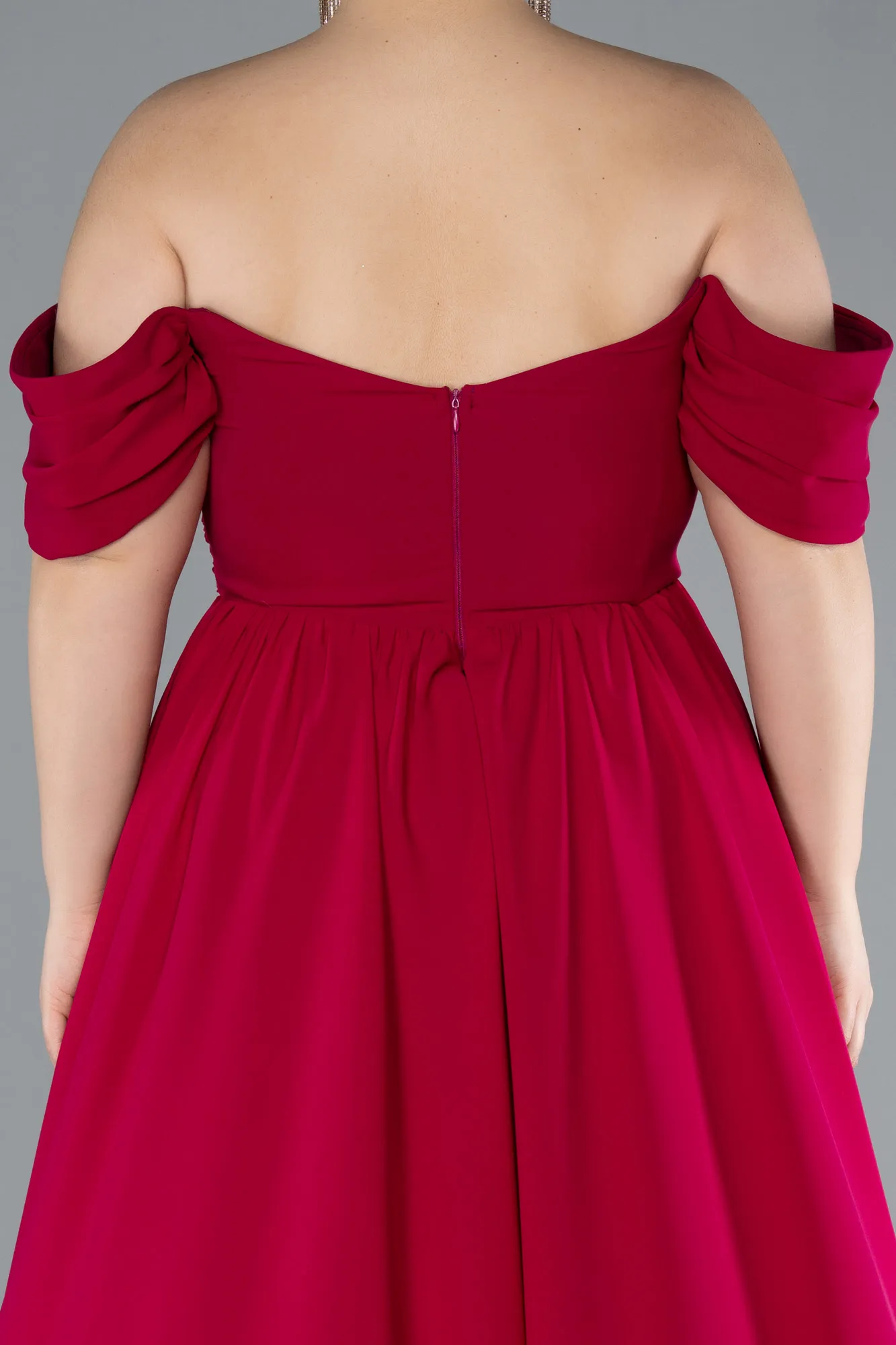 Dark Fuchsia-Boat Neck Long Chiffon Plus Size Prom Dress ABU3738