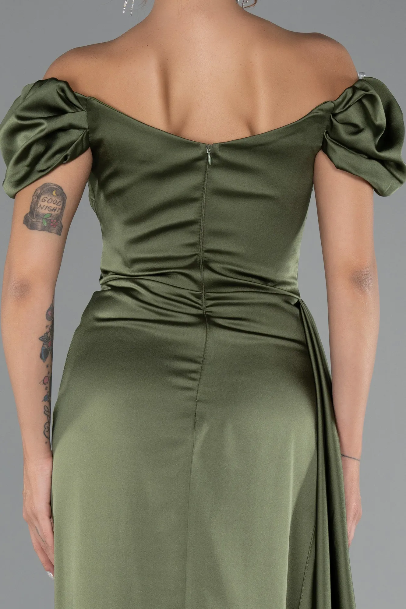 Dark Khaki-Long Satin Engagement Dress ABU1606