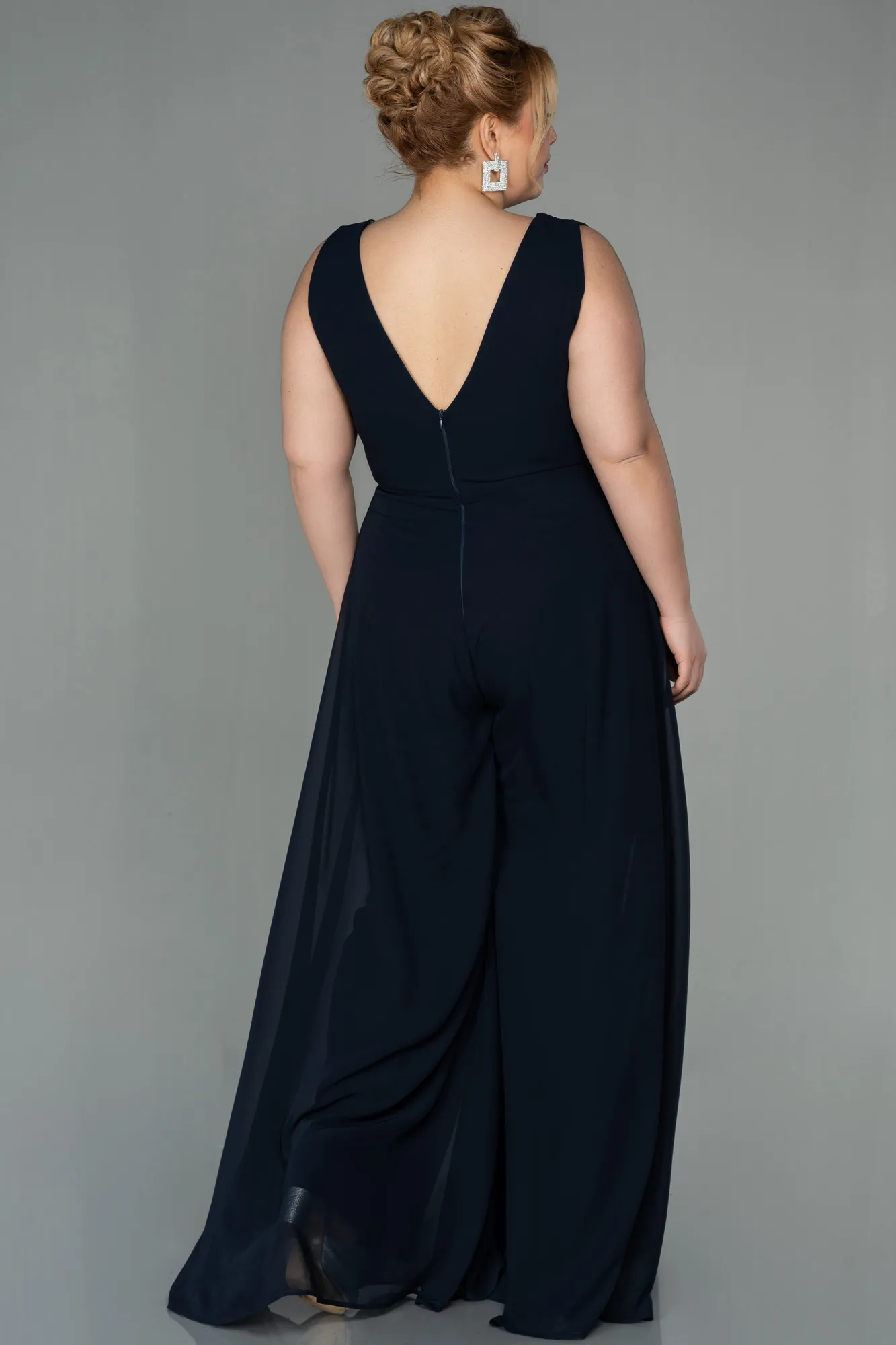 Dark Navy Blue-Chiffon Plus Size Evening Dress ABT082