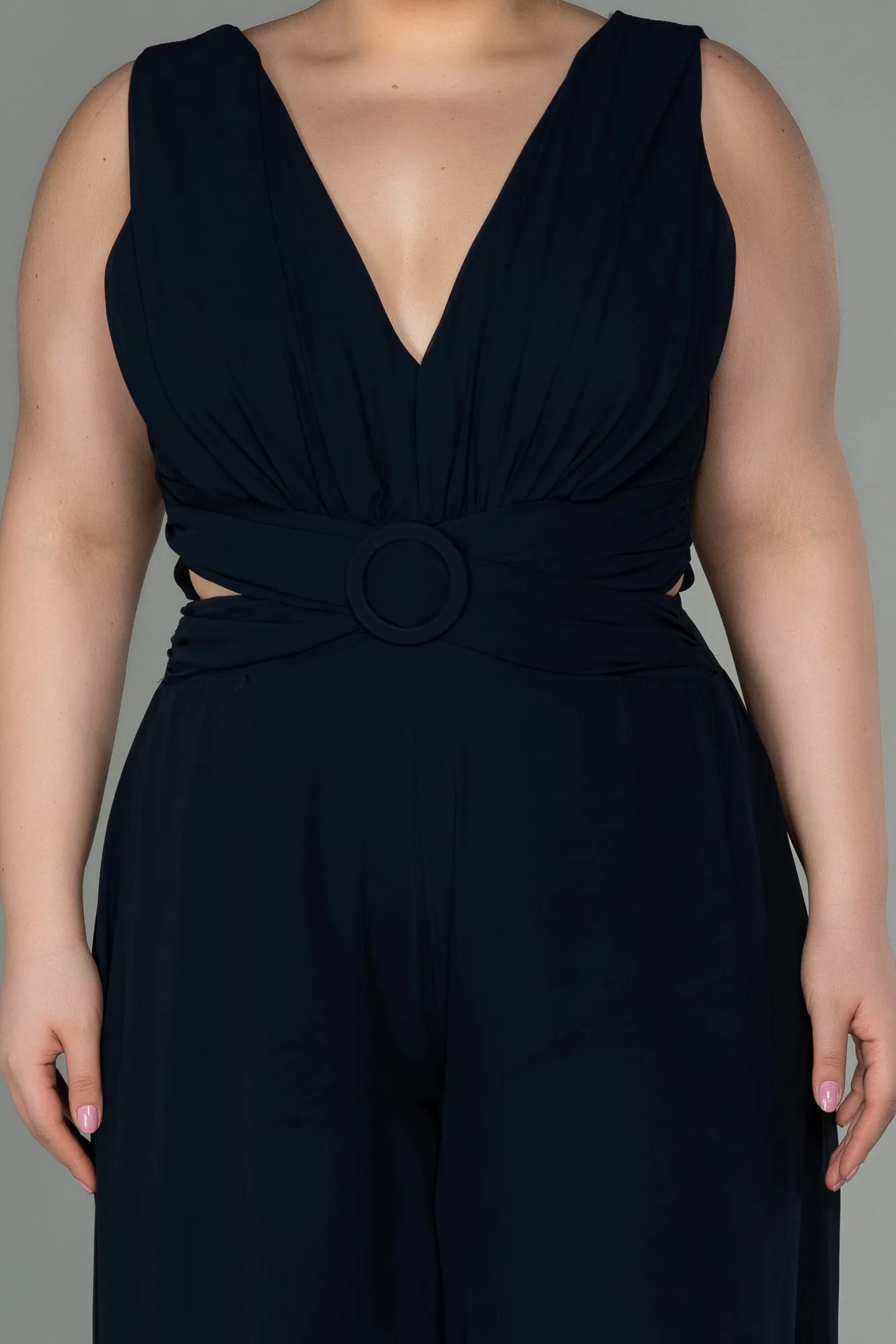 Dark Navy Blue-Chiffon Plus Size Evening Dress ABT082