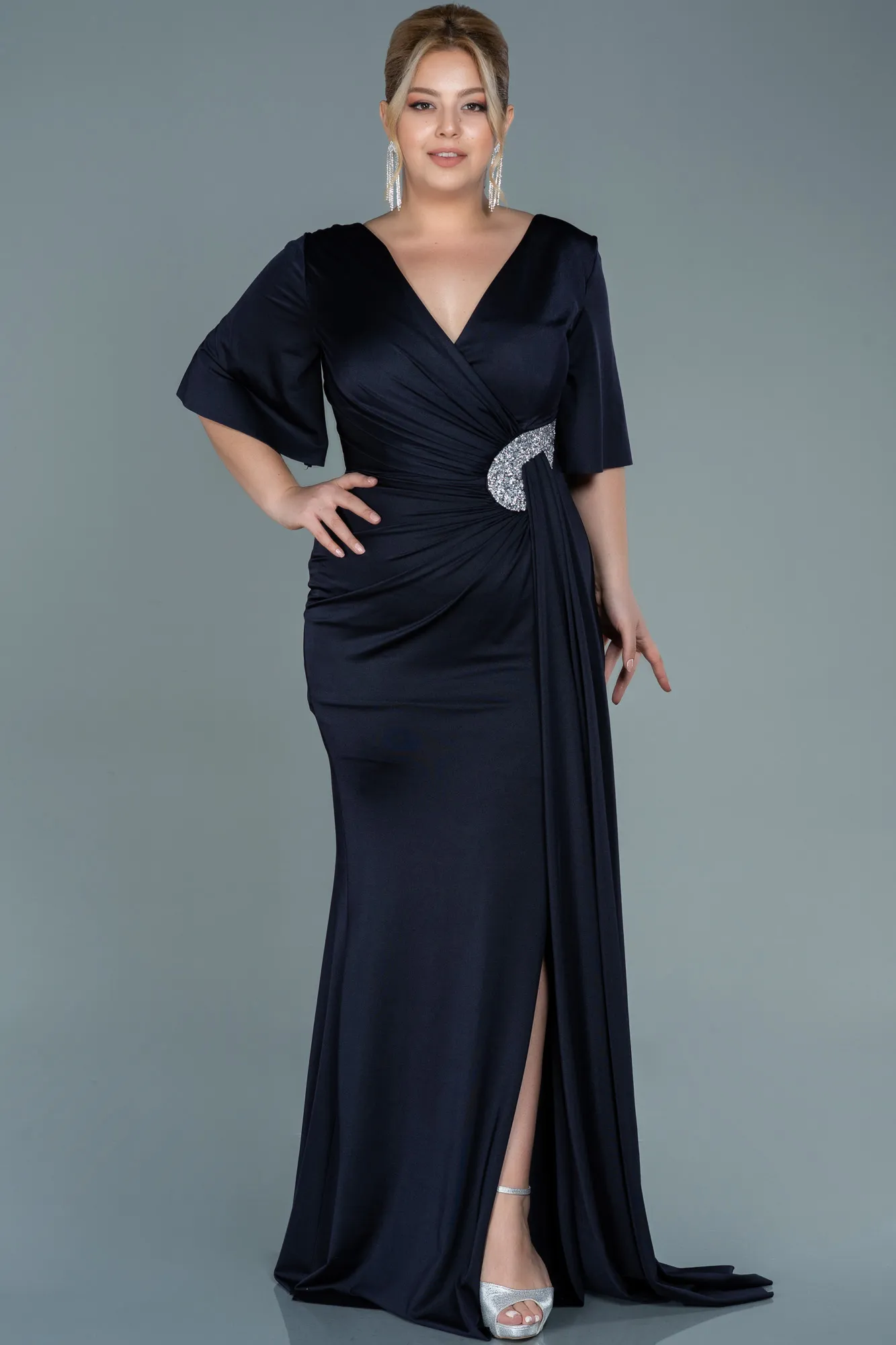 Dark Navy Blue-Long Plus Size Evening Dress ABU2441