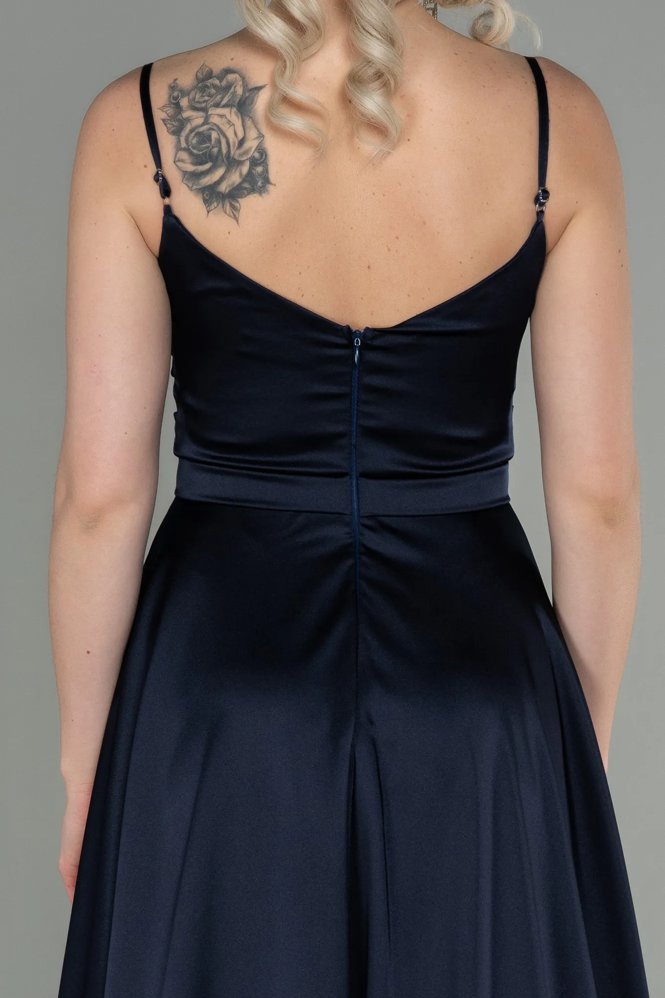 Dark Navy Blue-Long Satin Evening Dress ABU1601