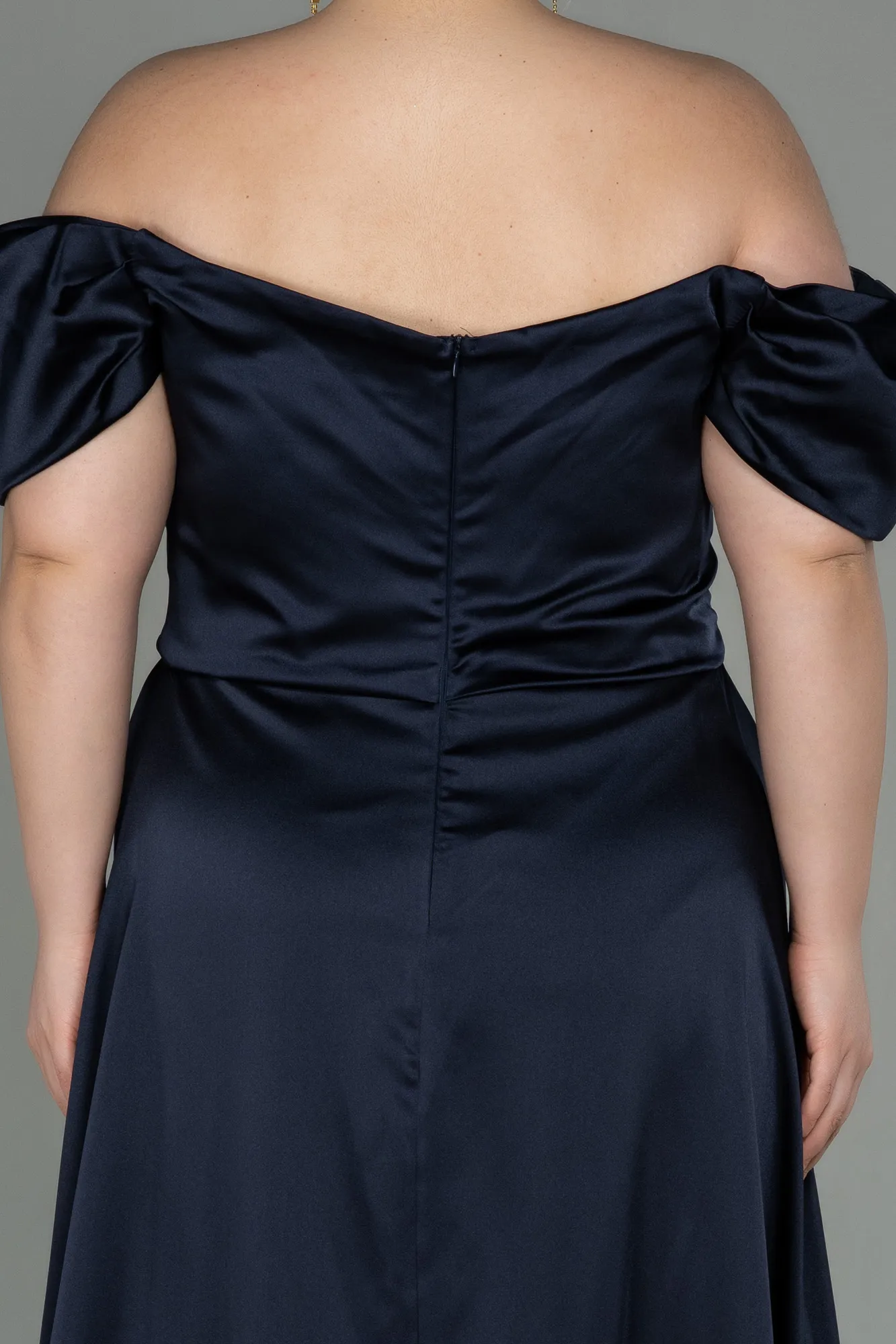 Dark Navy Blue-Long Satin Plus Size Evening Dress ABU2923