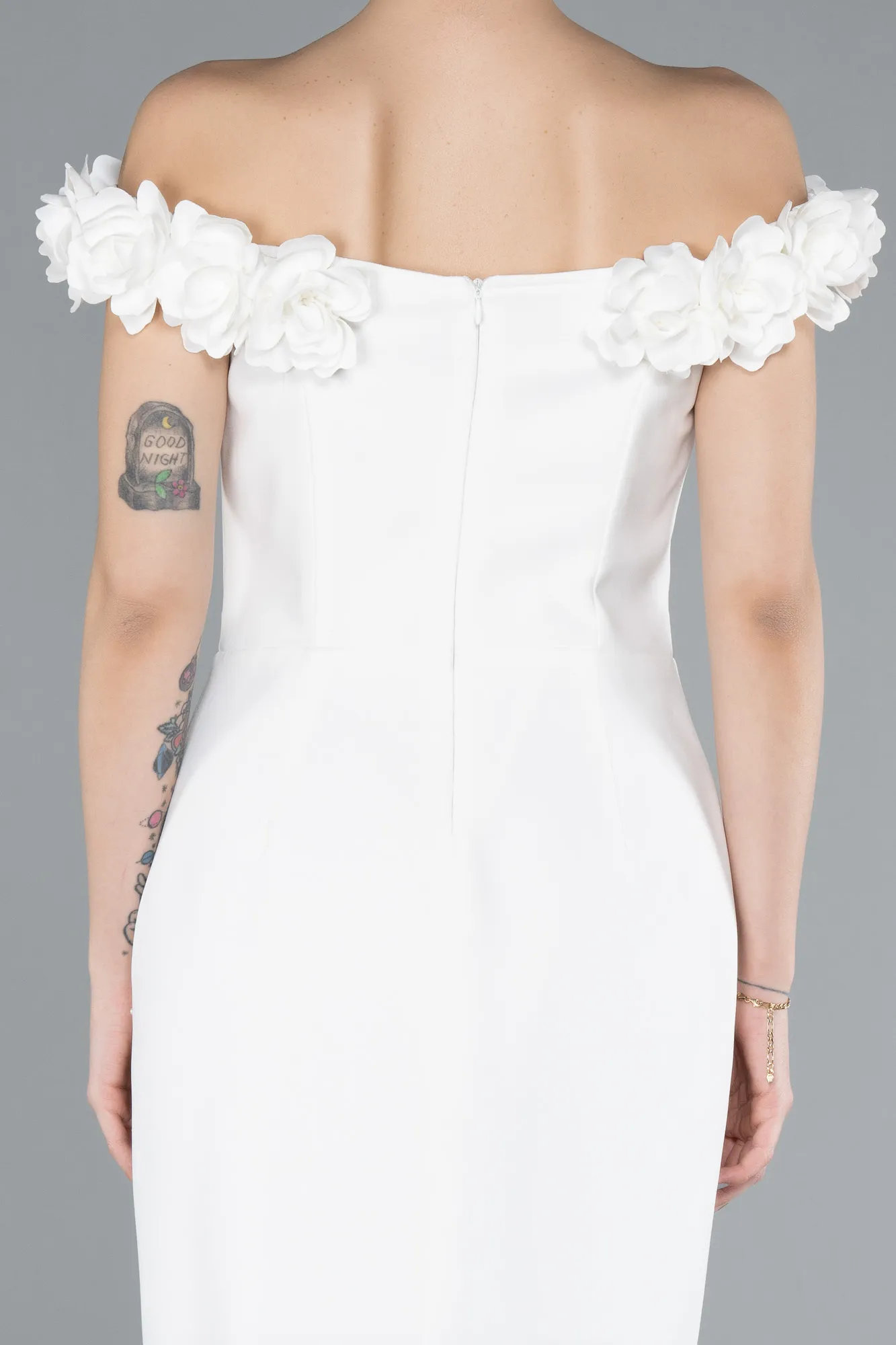 Ecru-Boat Neck Beaded Midi Cocktail Dress ABK2248