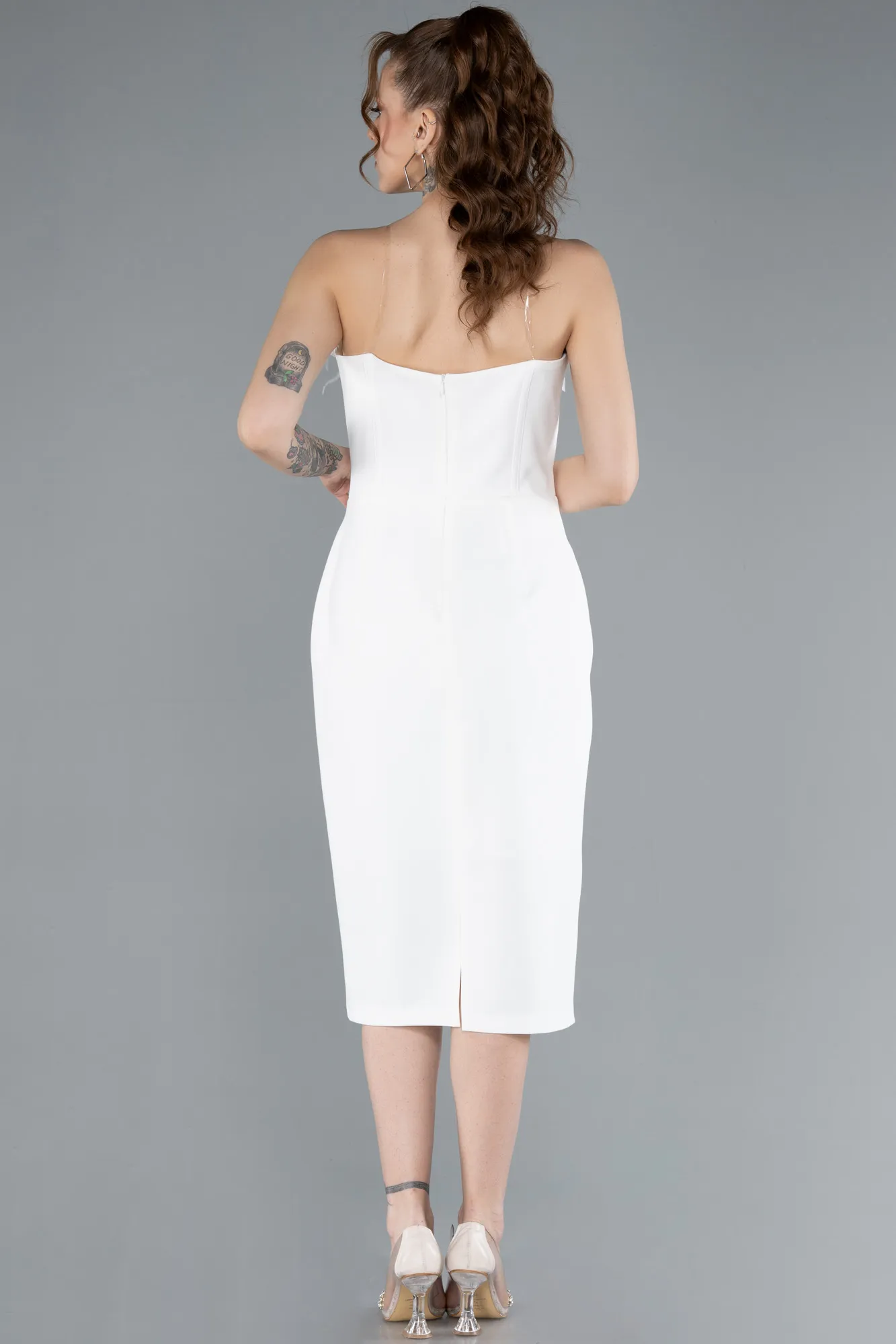 Ecru-Floral Strapless Underwire Midi Invitation Dress ABK2267