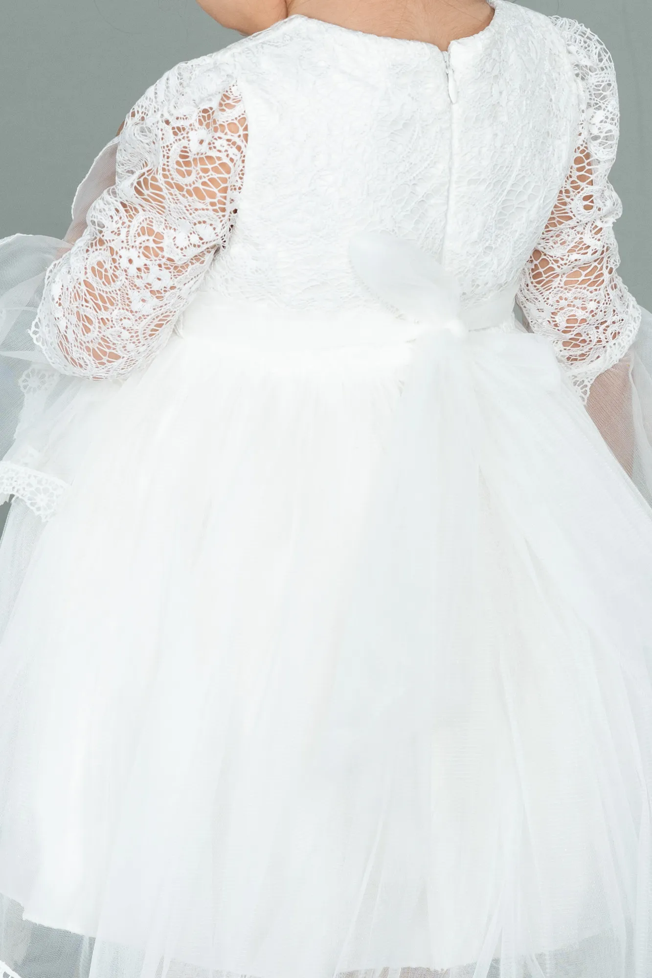 Ecru-Front Short Back Long Dantelle Girl Dress ABO082