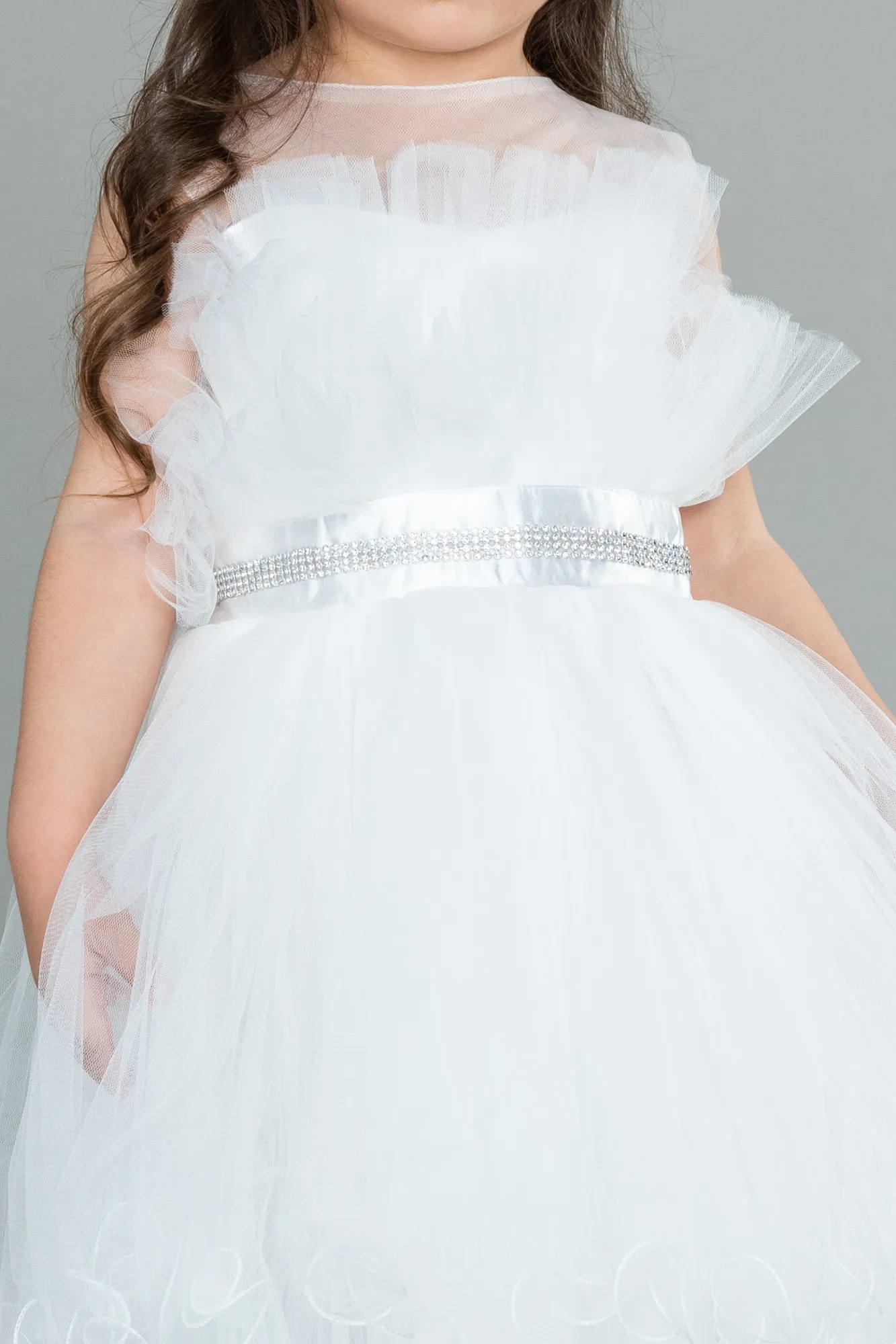 Ecru-Front Short Back Long Girl Dress ABO100