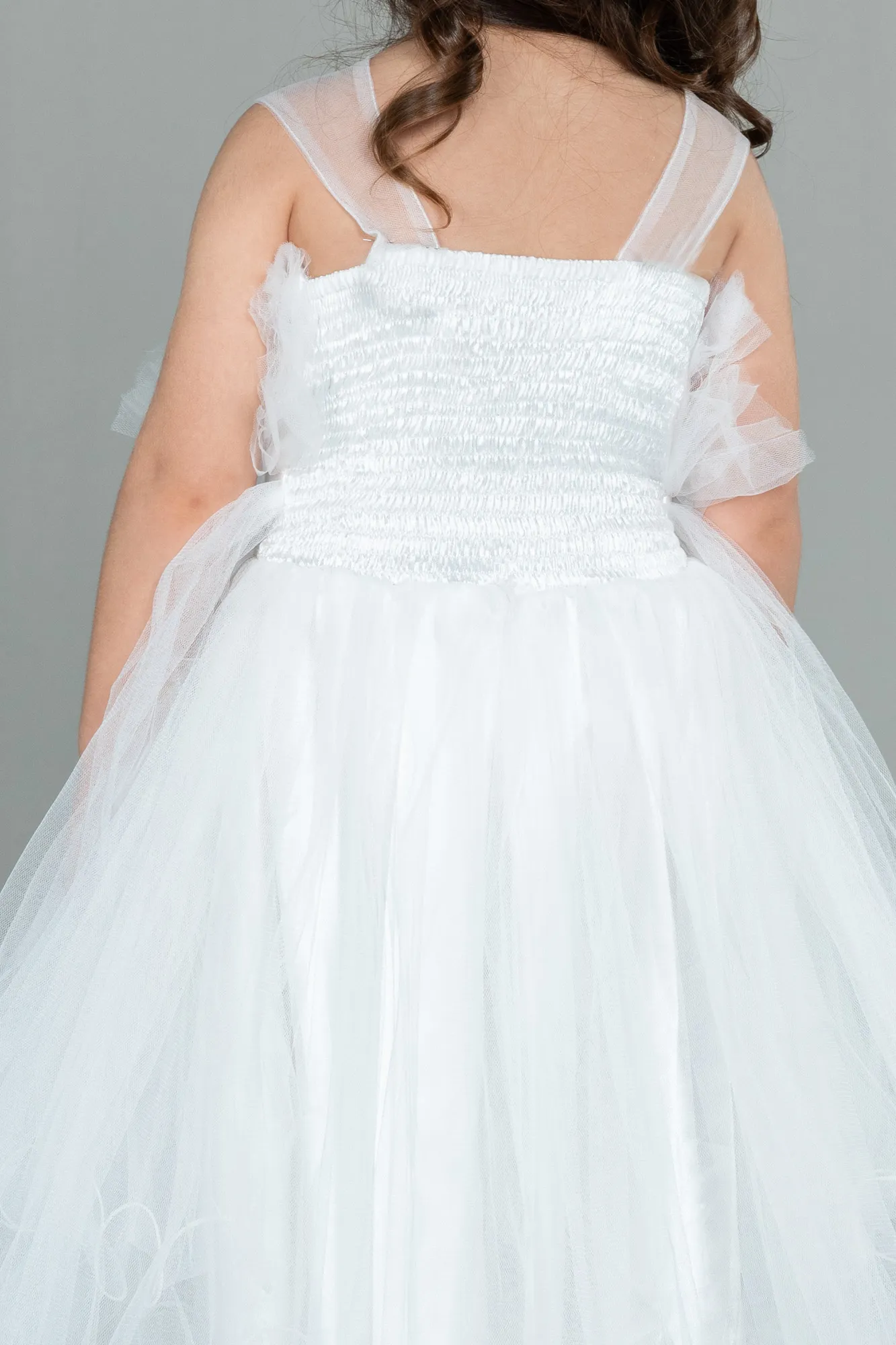 Ecru-Front Short Back Long Girl Dress ABO100