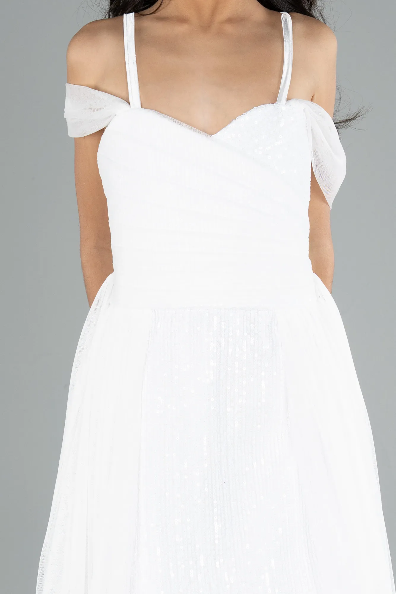 Ecru-Front Short Back Long Girl Dress ABO110