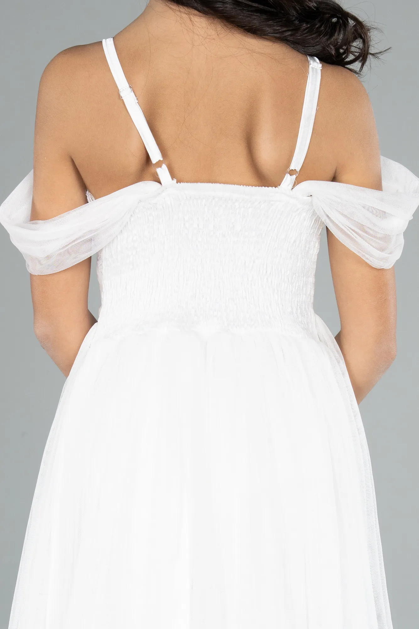 Ecru-Front Short Back Long Girl Dress ABO110