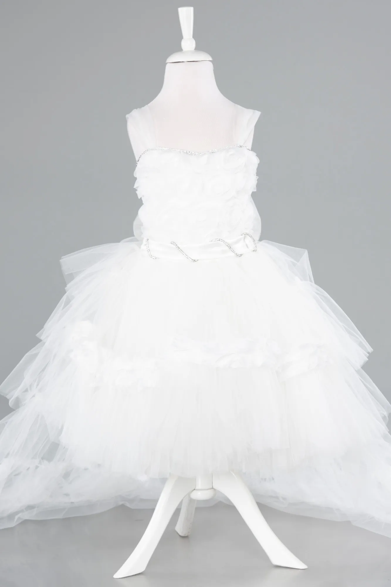 Ecru-Front Short Back Long Girl Dress ABO115