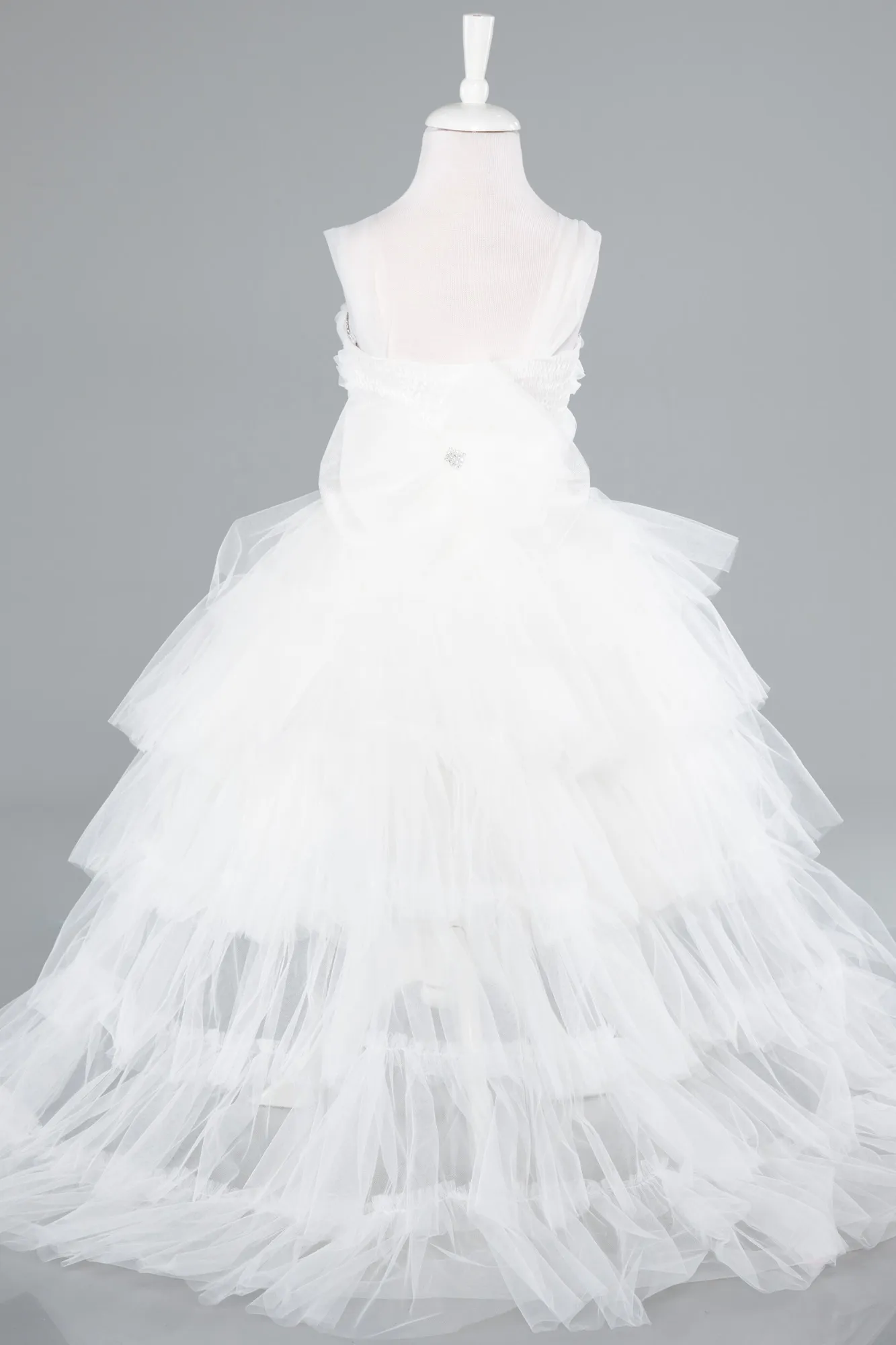 Ecru-Front Short Back Long Girl Dress ABO115