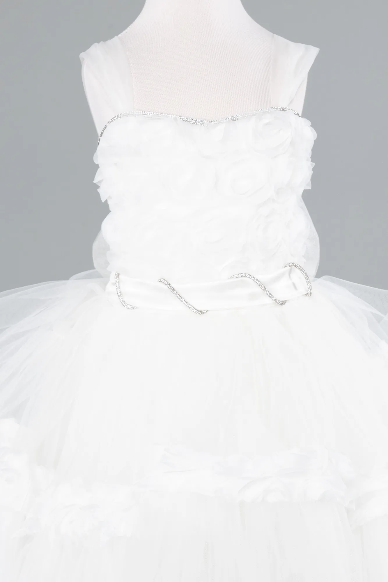 Ecru-Front Short Back Long Girl Dress ABO115