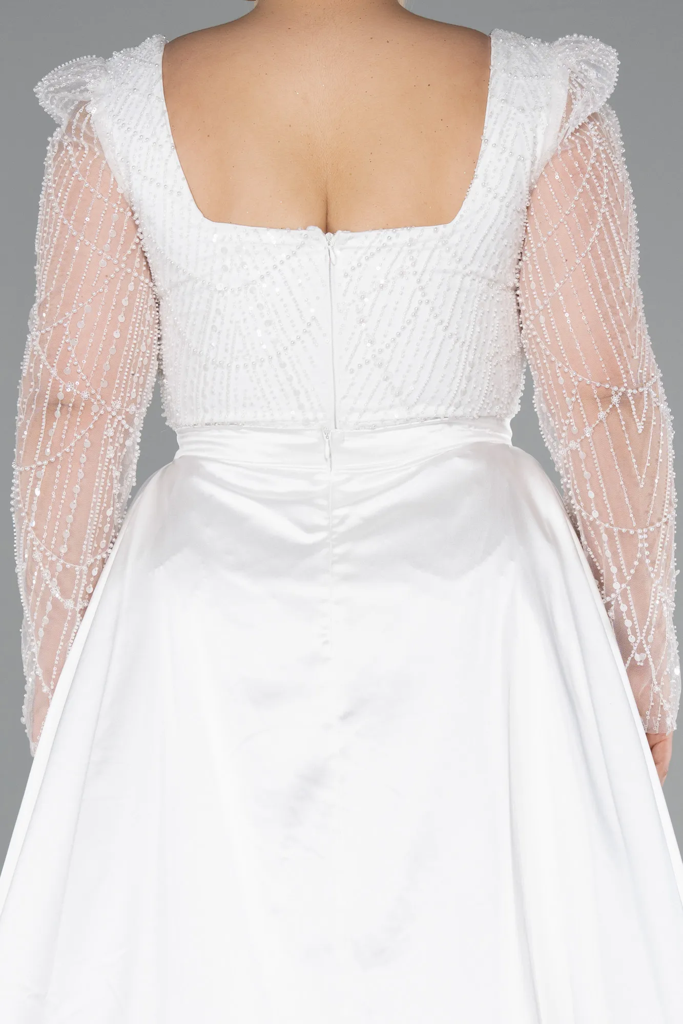 Ecru-Long Beaded Plus Size Engagement Dress ABU4761