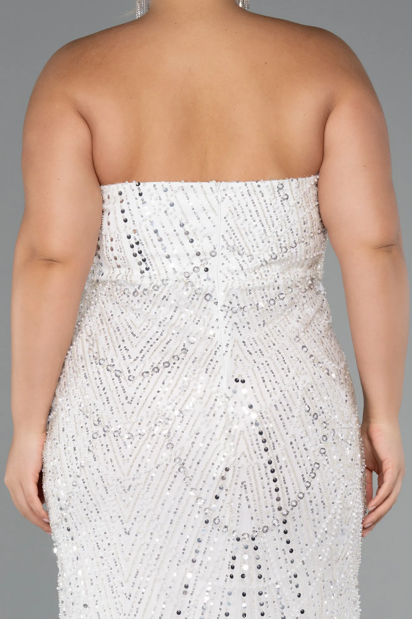 Ecru-Long Beaded Plus Size Wedding Dress ABU5328