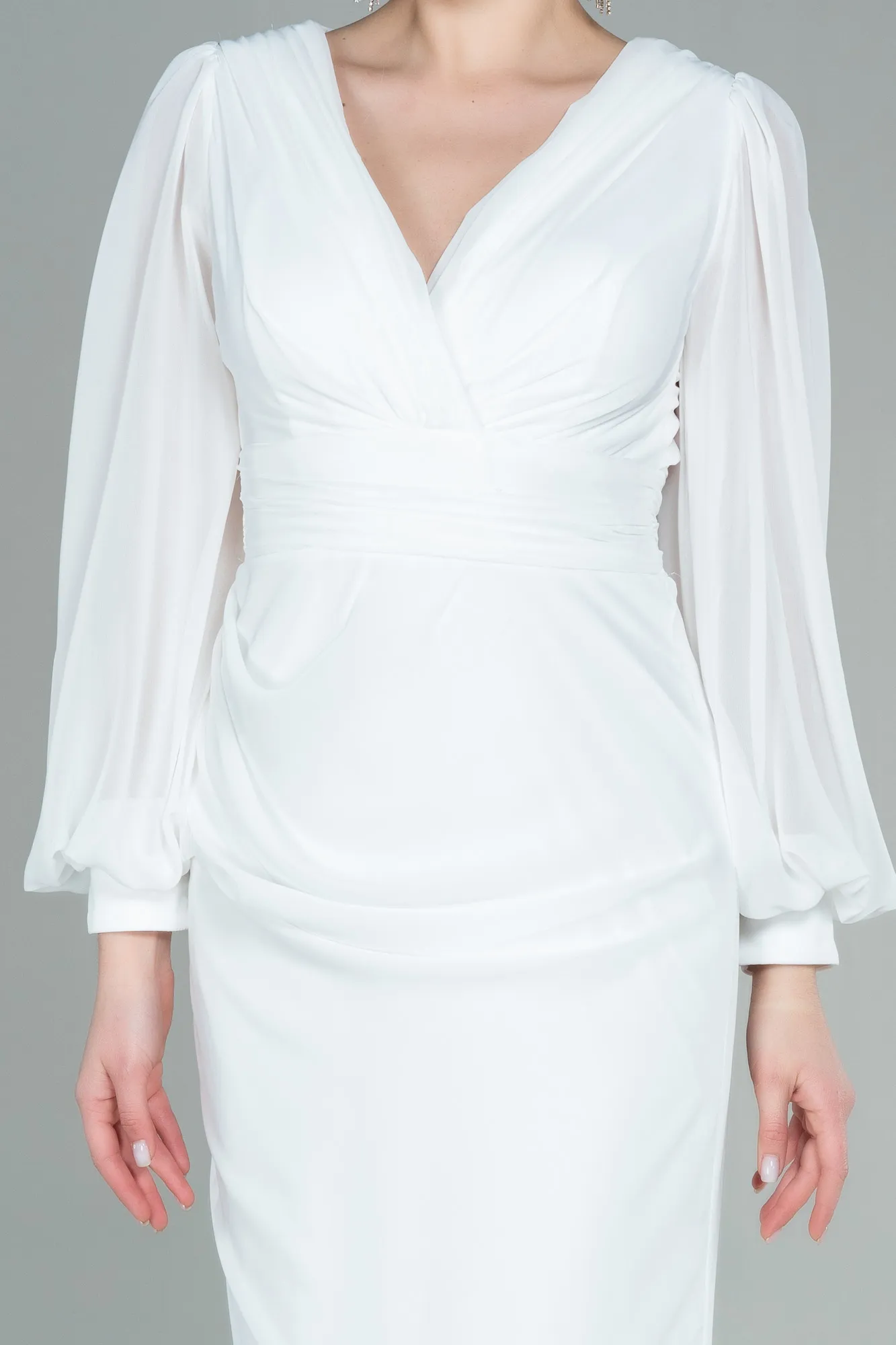 Ecru-Long Chiffon Evening Dress ABU2818