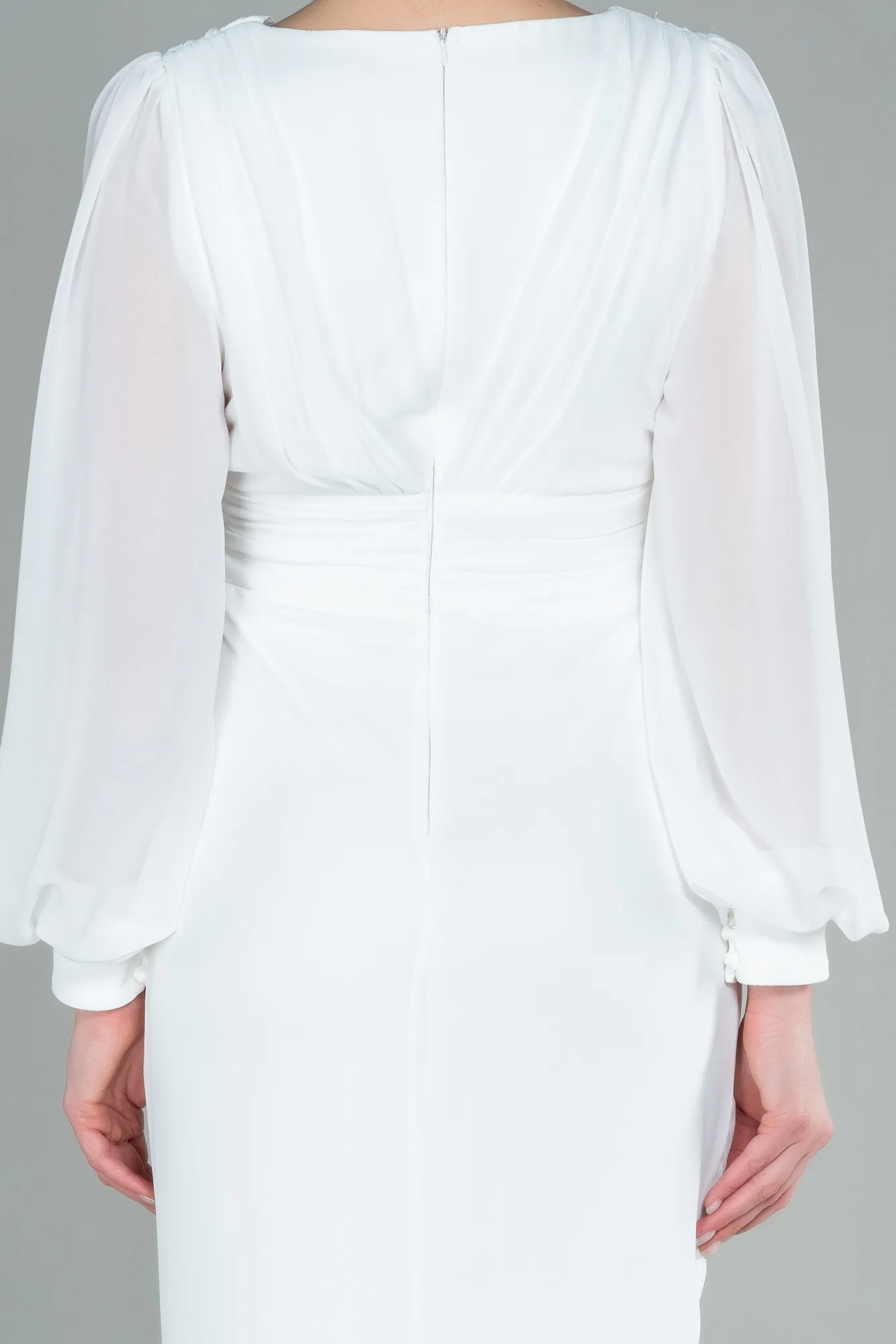 Ecru-Long Chiffon Evening Dress ABU2818